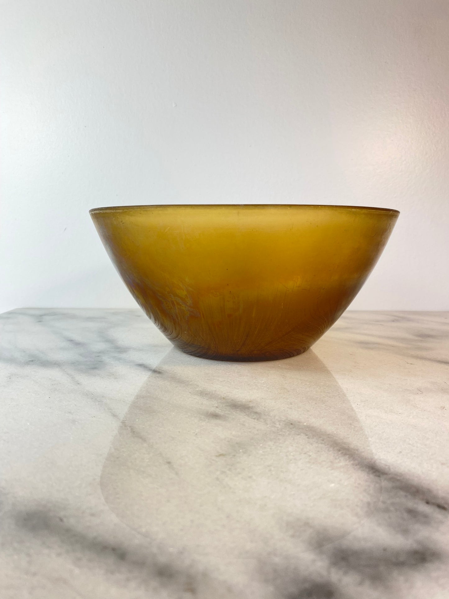 Vintage Arcopal France “Volcan” Frosted Amber Opaline Art Glass Bowl