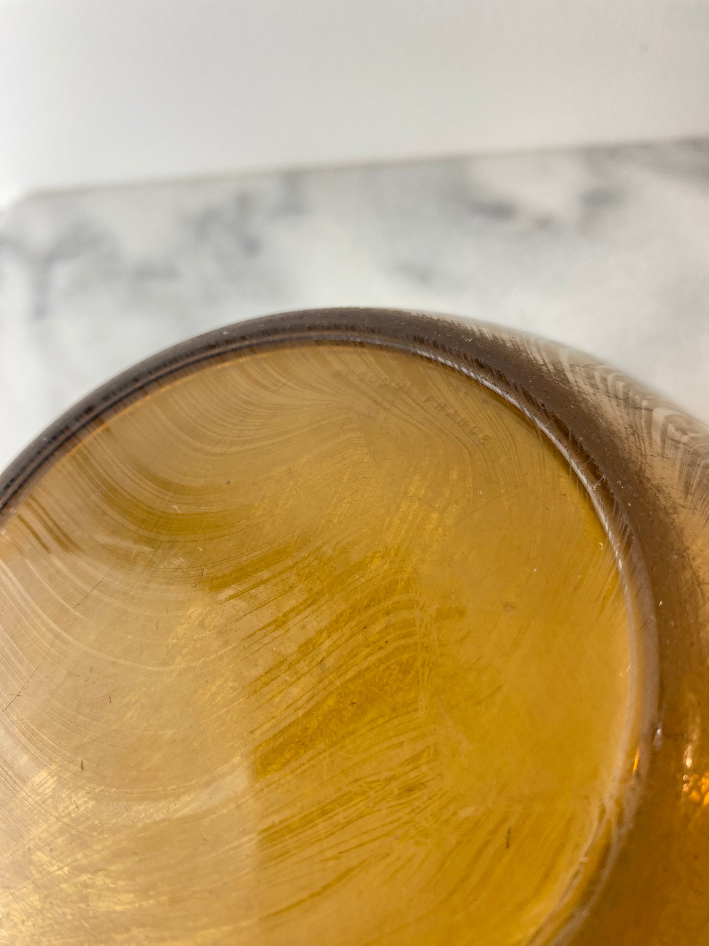 Vintage Arcopal France “Volcan” Frosted Amber Opaline Art Glass Bowl