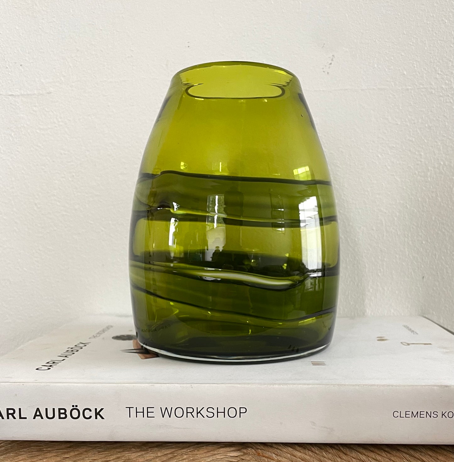 1990s Studio Art Glass Hand Blown Vase in Olive Green