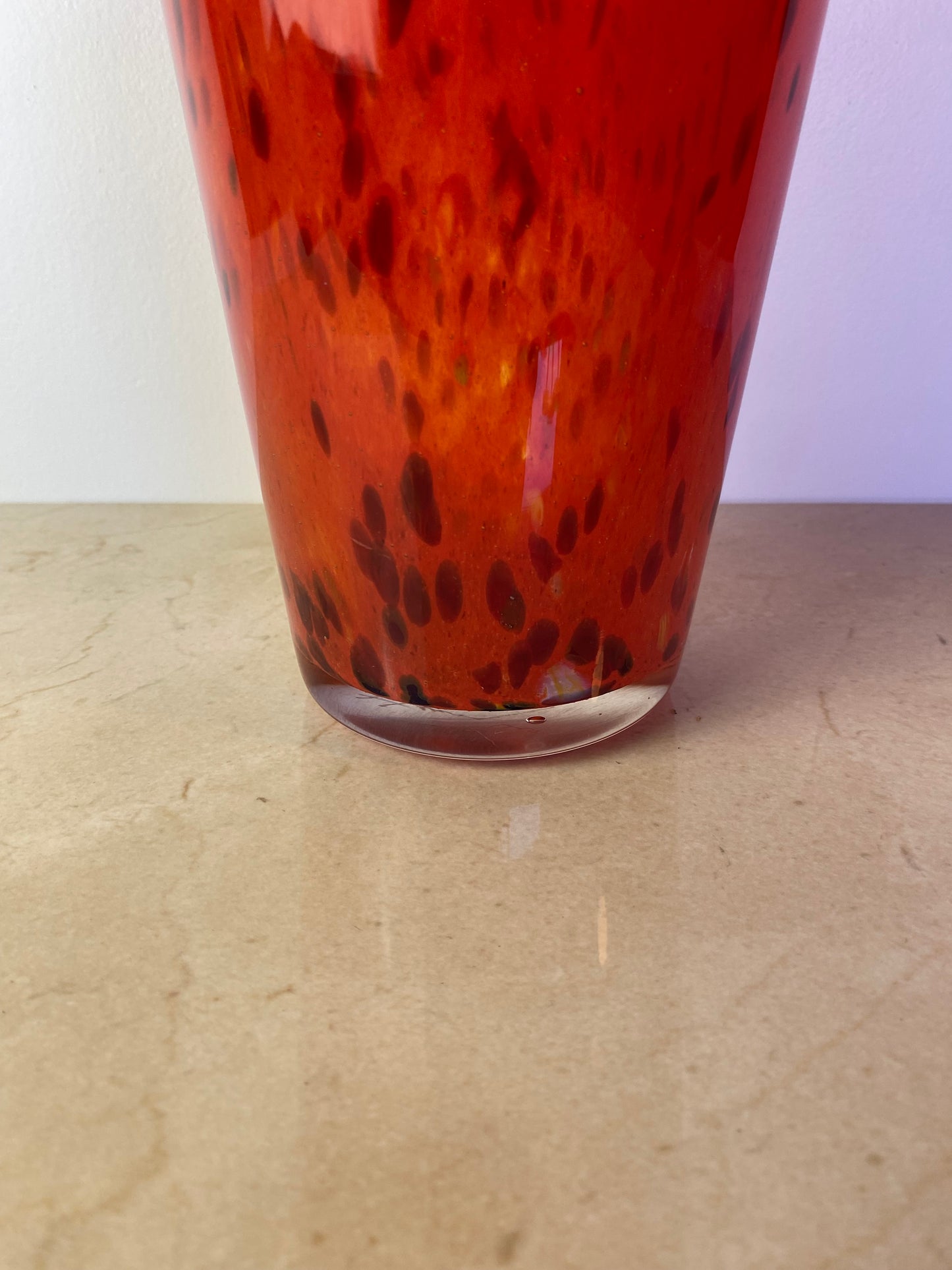 Henry Dean Mouth-Blown Red & Black Speckled Glass Vase, Signed
