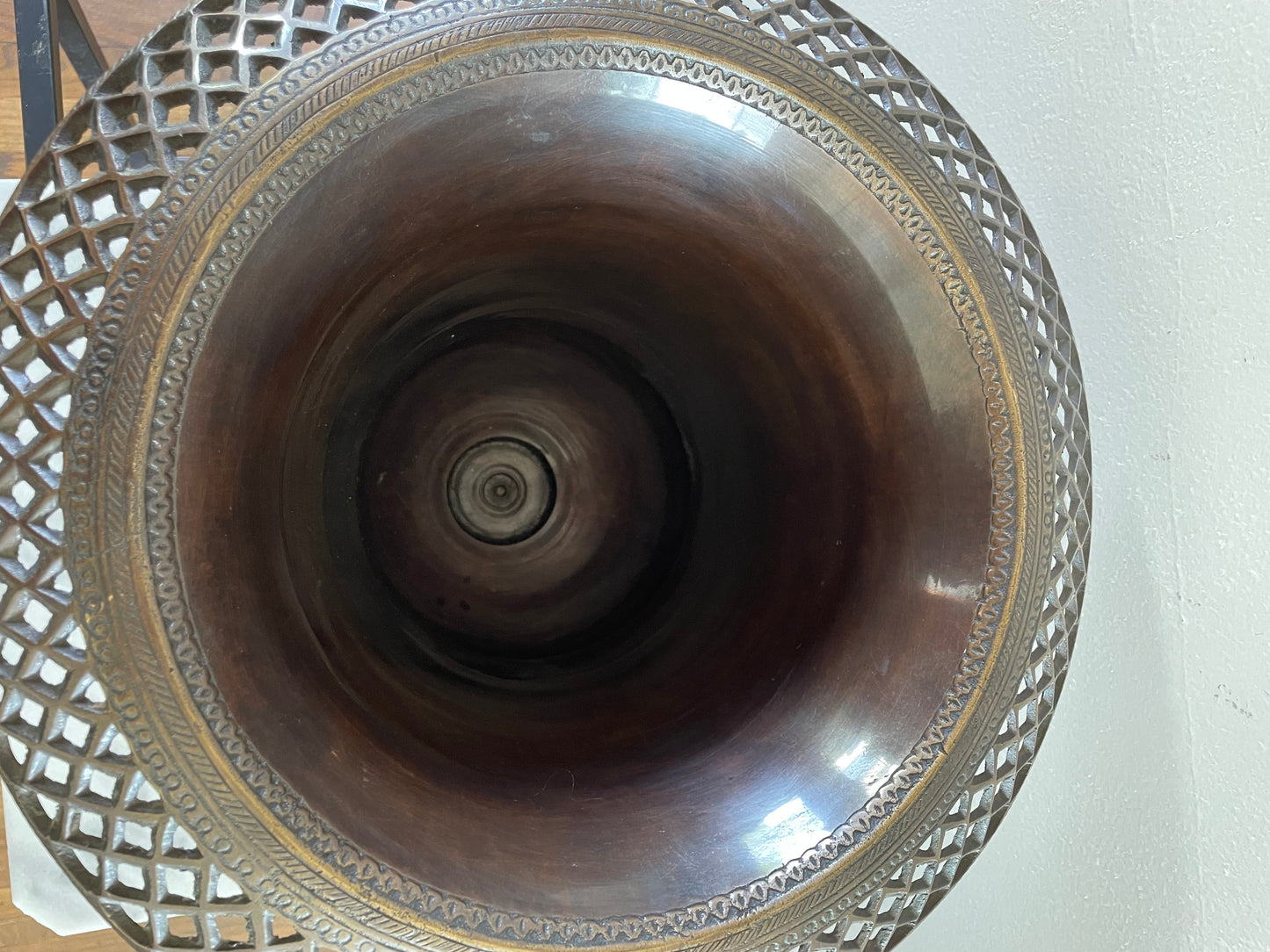 Large Late 20th Century Solid Brads Urn Vase With Pierced Detailing