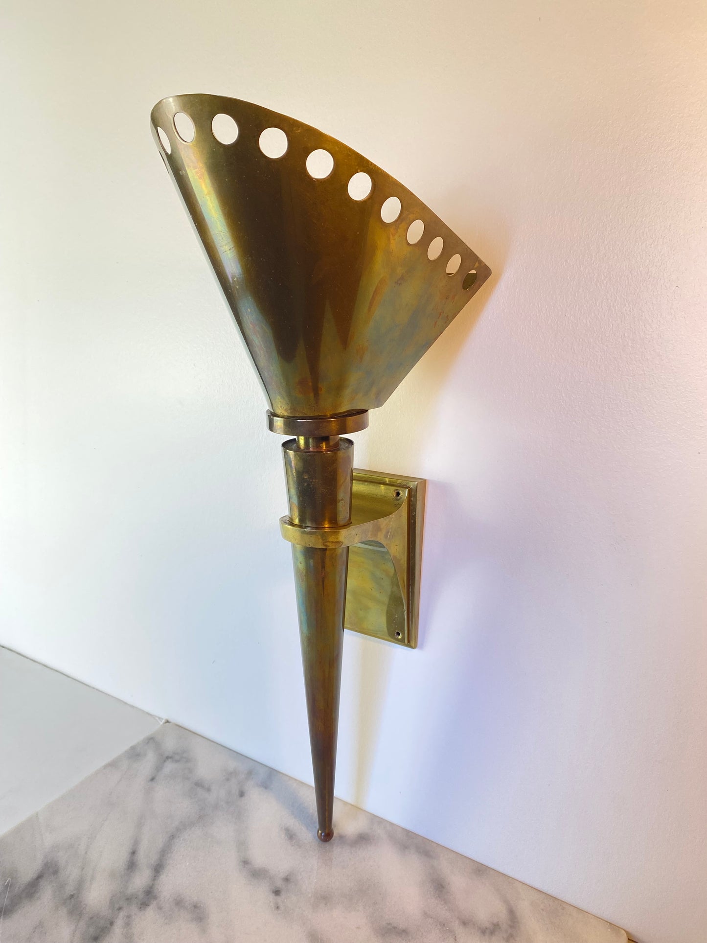 1950s Gilbert Poillerat French Mid-Century Design Brass Sconce