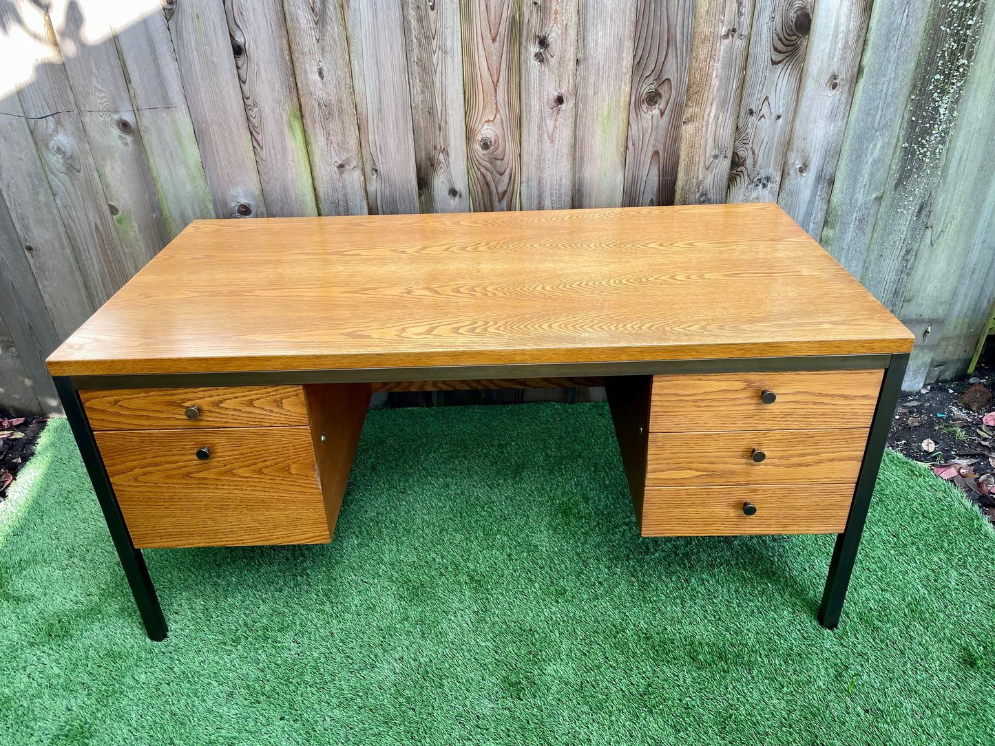 Mid 20th Century Mid-Century Modern Executive Desk in Oak and Bronze by Harry Lunstead Designs, Seattle