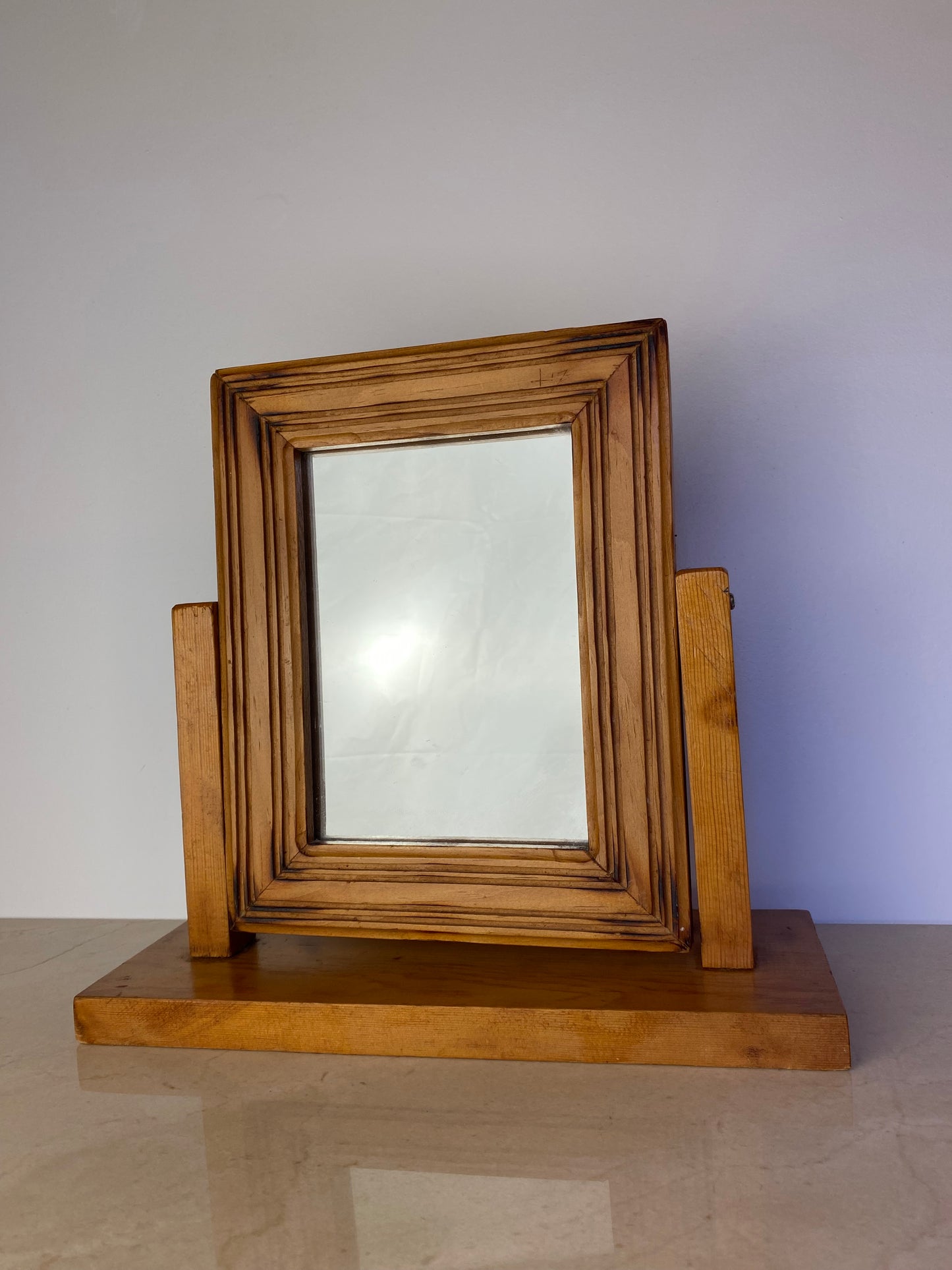 Vintage Handmade Carved Pine Tabletop Picture Frame on Stand, Rustic Folk Art Photo Display