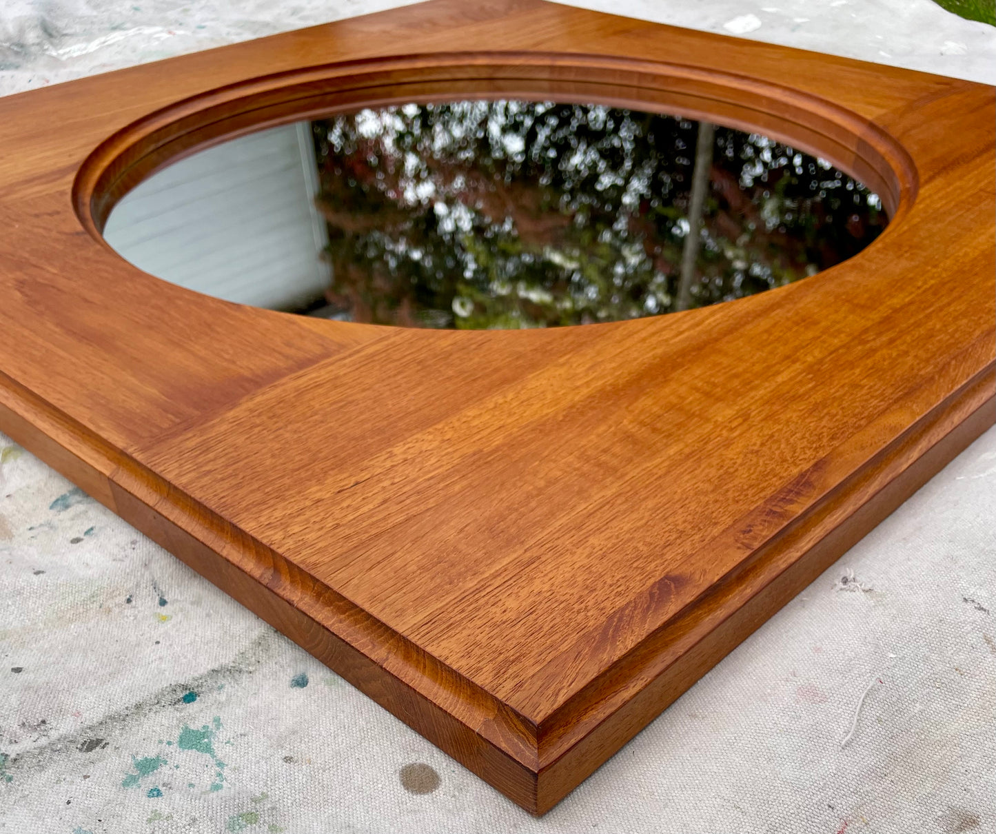 Danish Modern Teak Round Wall Mirror by Hadsten Træindustri — Scandinavian McM, 1970s