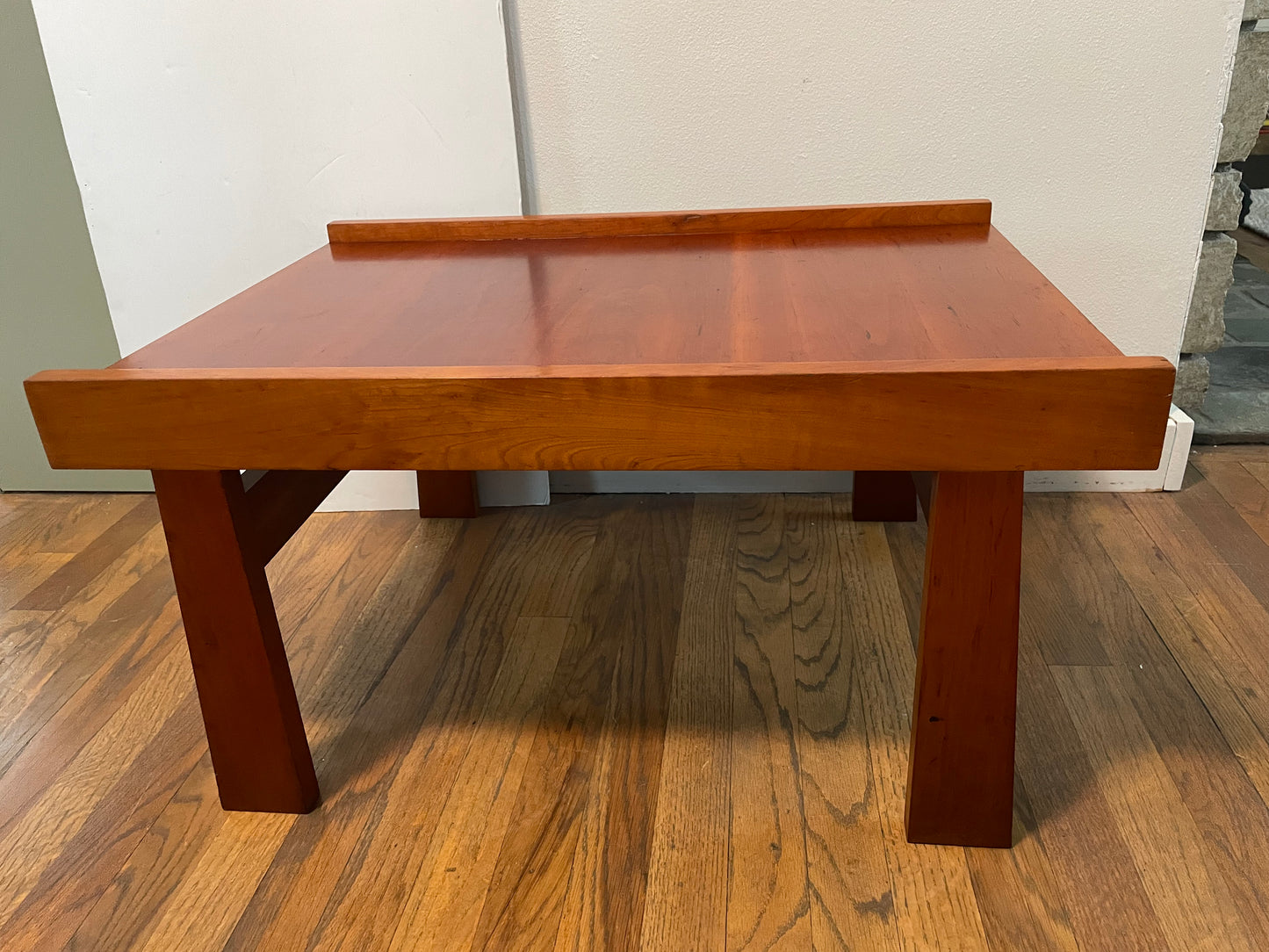 Vintage Minimalist Modern Japanese Red-Brown Sugi Wood Sashimono Table