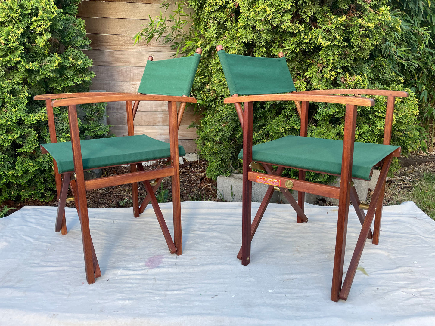Vintage Hunter Green Teak Folding Directors Chair - Set of 2