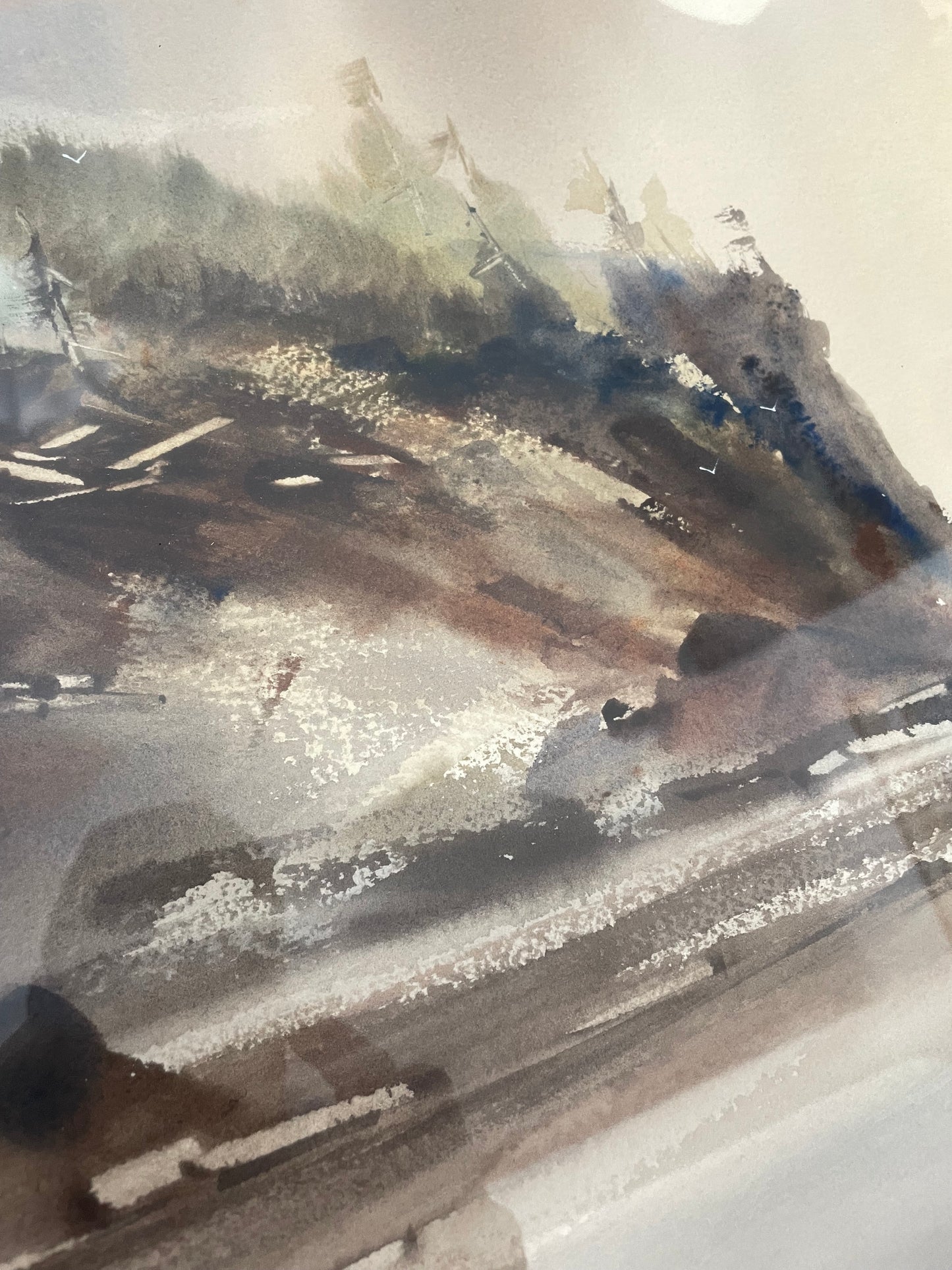 John Ebner Seaside Pacific Northwest Landscape Watercolor on Paper Framed & Matted