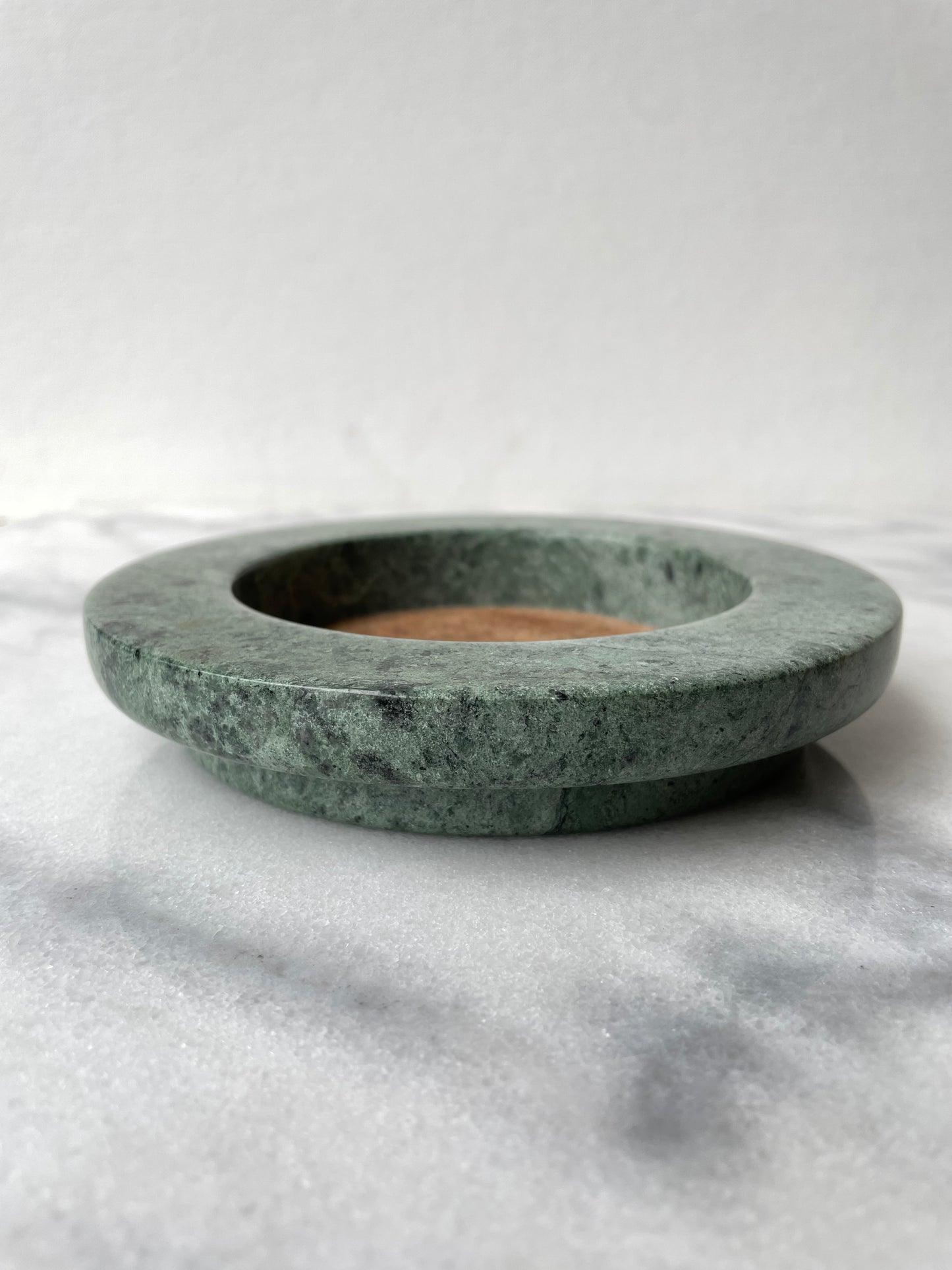 1980s Modern Circular Solid Green Marble Wine Bottle Coaster