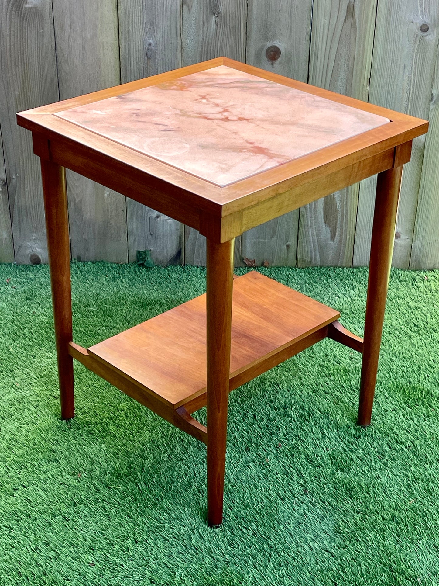 Mid 20th Century Mid-Century Modern Marble and Walnut Side Table