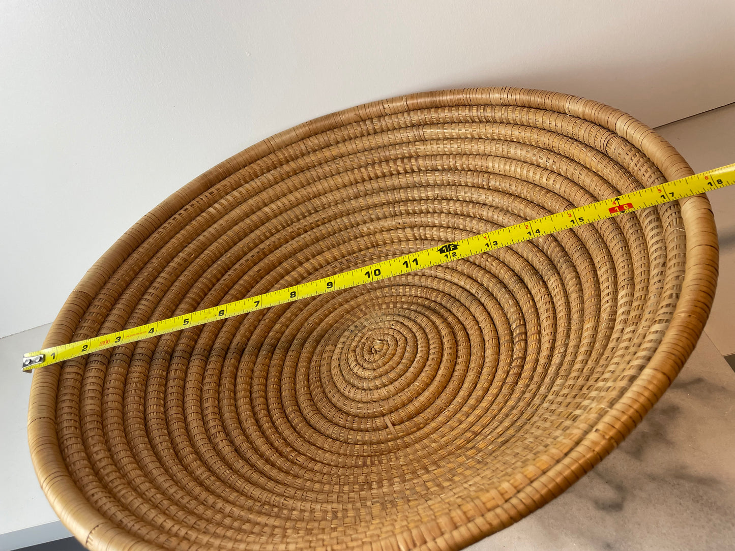 Handwoven Coiled Rattan Shallow Basket Bowl Natural Fiber Boho & Coastal Decor