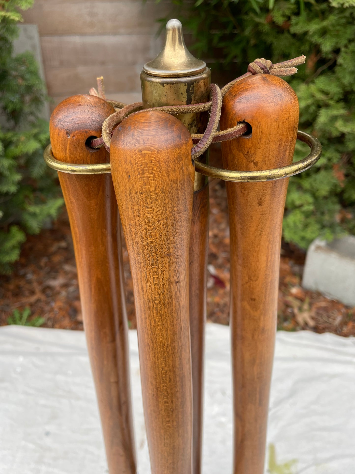 1960s Seymour Mid-Century Modern Long Wood Handle Fireplace Tool Set - 4 Pieces