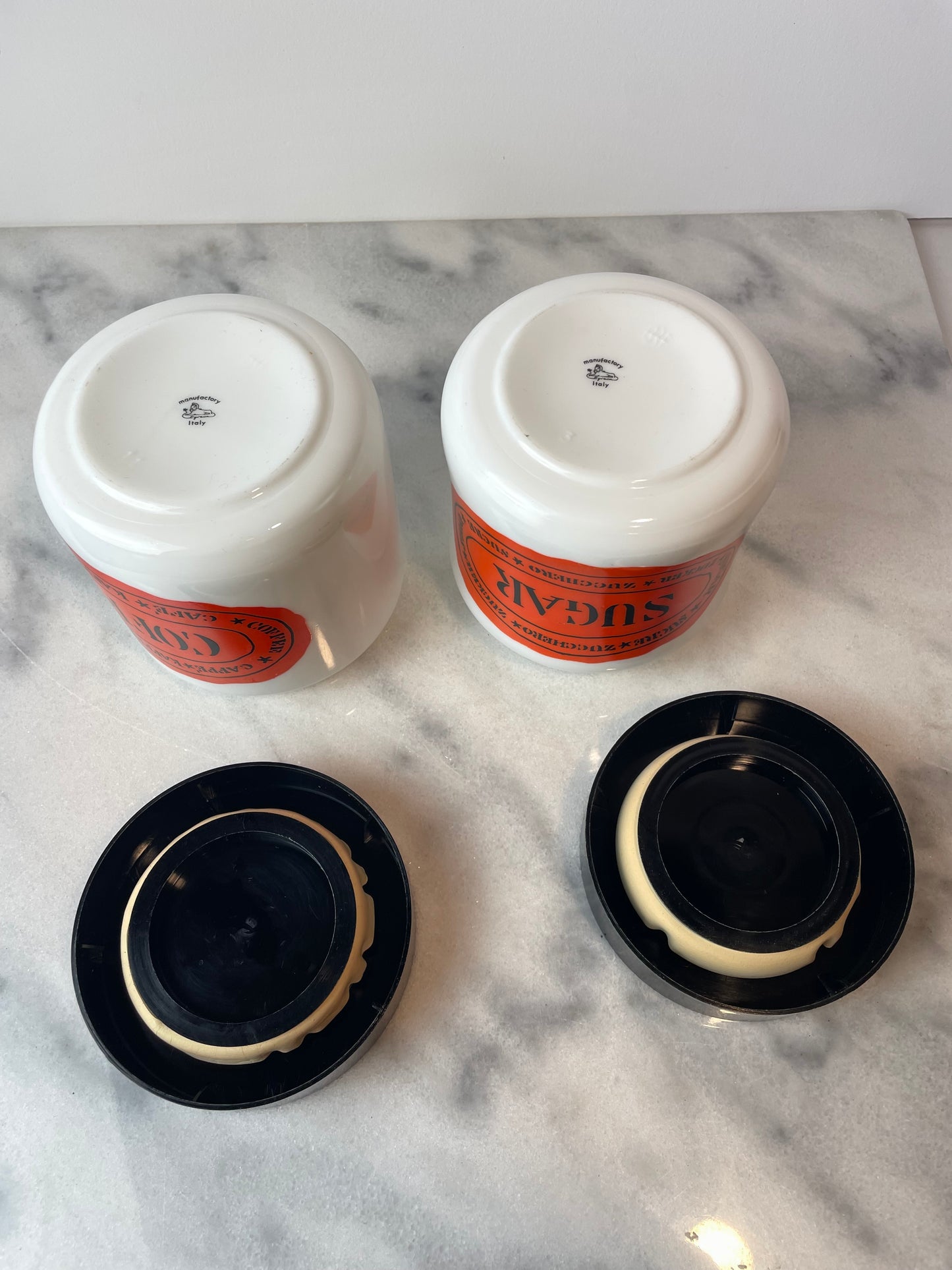Egizia Italy Milk Glass Graphic Coffee & Sugar Canisters