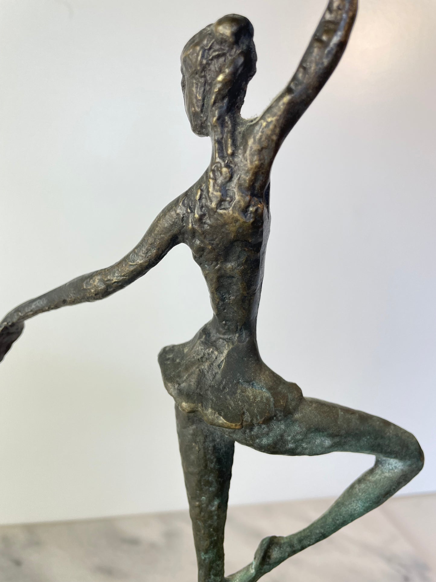 Vintage Abstract Bronze Ballerina Sculpture on Wood Base — Mid-Century Modern Figurative Art
