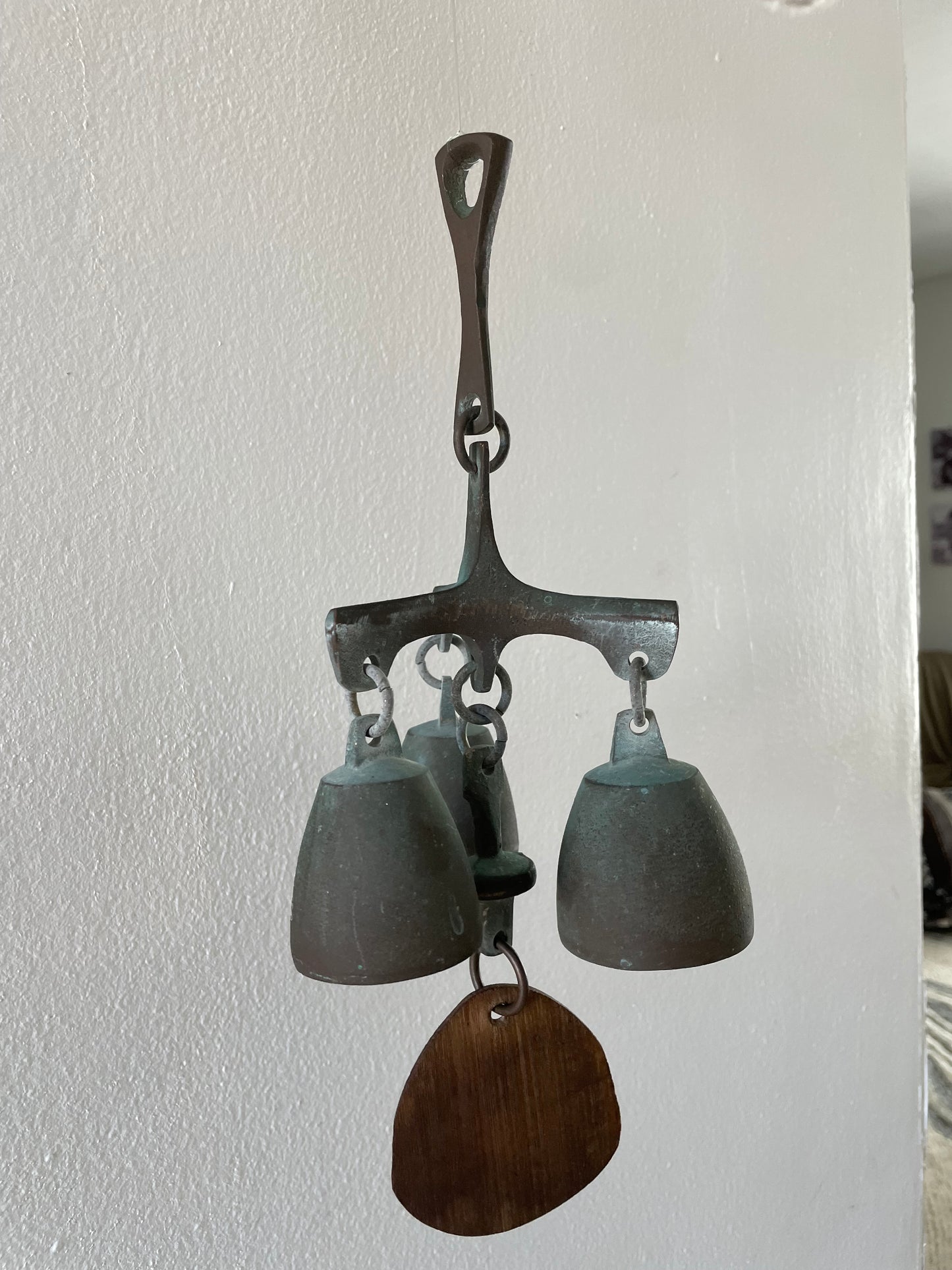 1980s Modern Cast Bronze Triple Wind Bell Chime by Richard Fisher