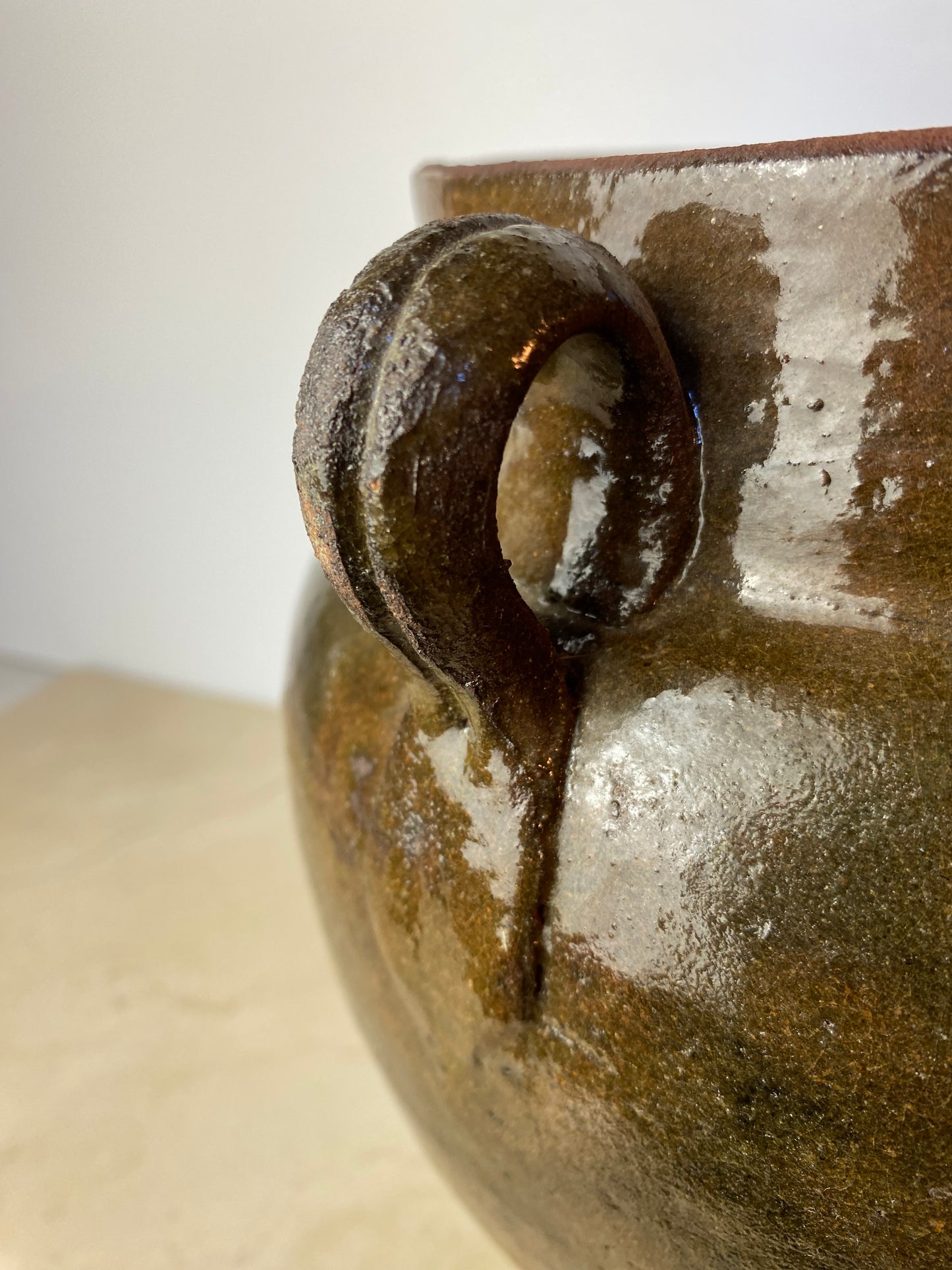 Antique French Glazed Terracotta Confit Pot, Southwest France