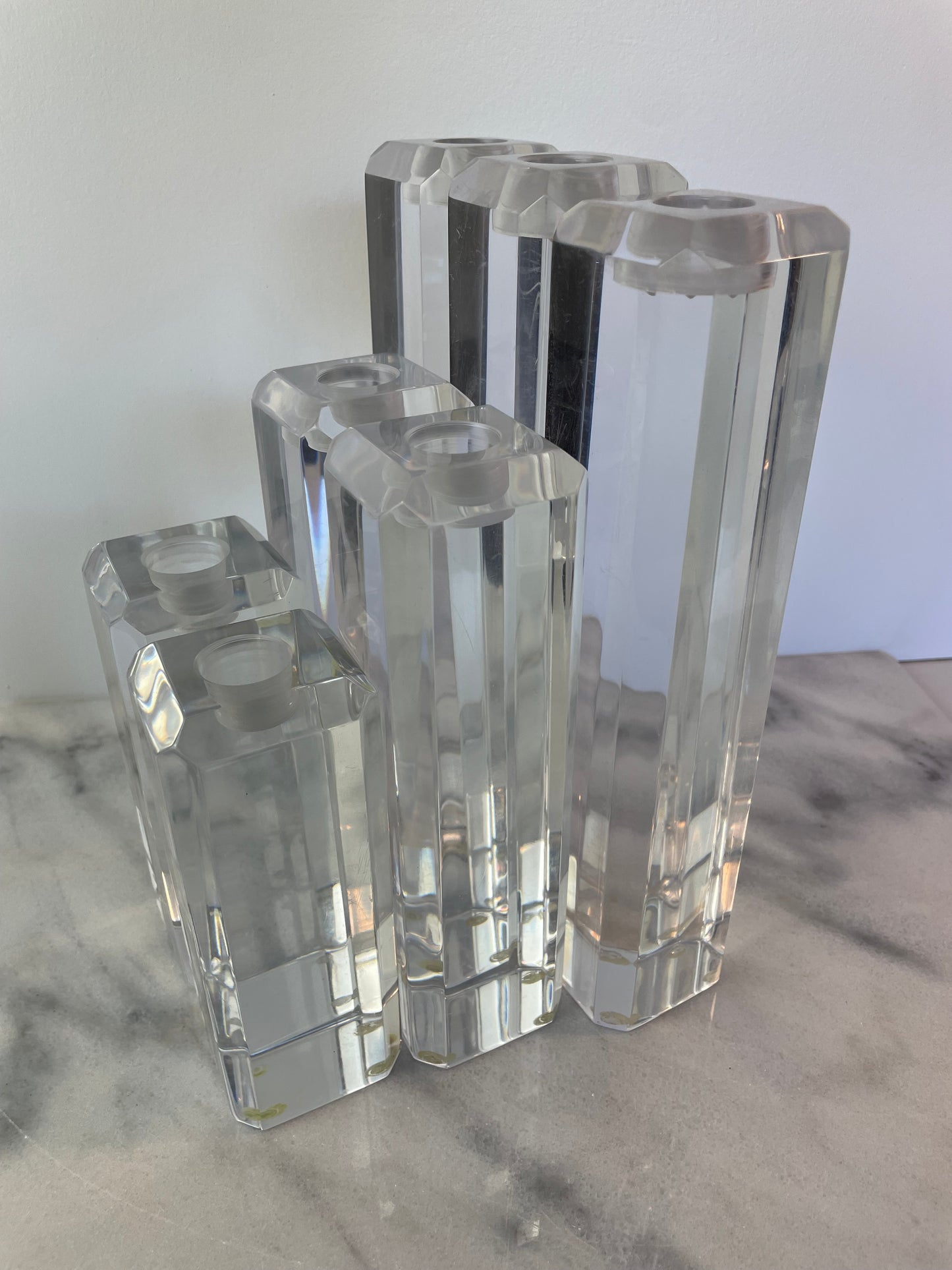 Mid 20th Century Ritts Astrolite of Los Angeles Vintage Modernist Lucite Candle Holders- Set of 7