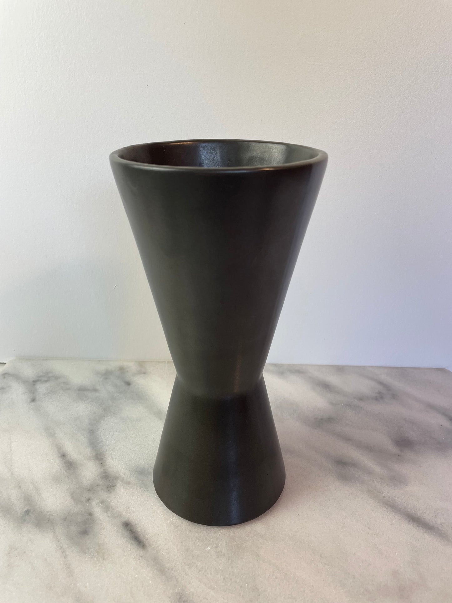 Mid 20th Century McCoy Harmony Line Hourglass Vase Matte Black Ceramic Pottery