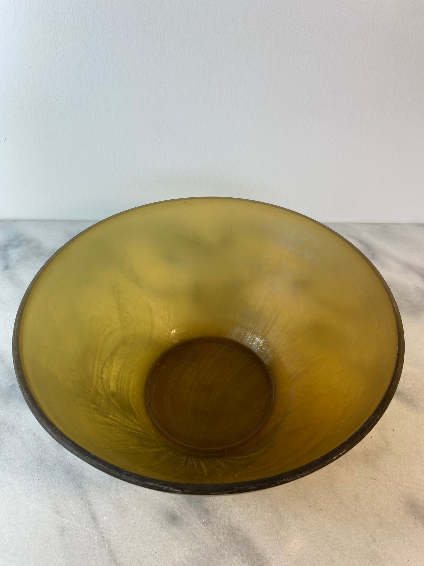 Vintage Arcopal France “Volcan” Frosted Amber Opaline Art Glass Bowl