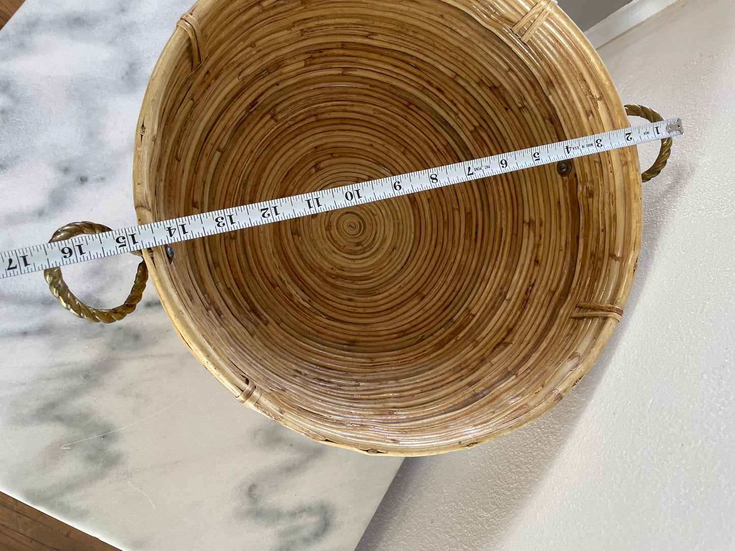 1970s Vintage Mid-Century Crespi Style Bamboo Brass & Rattan Bowl