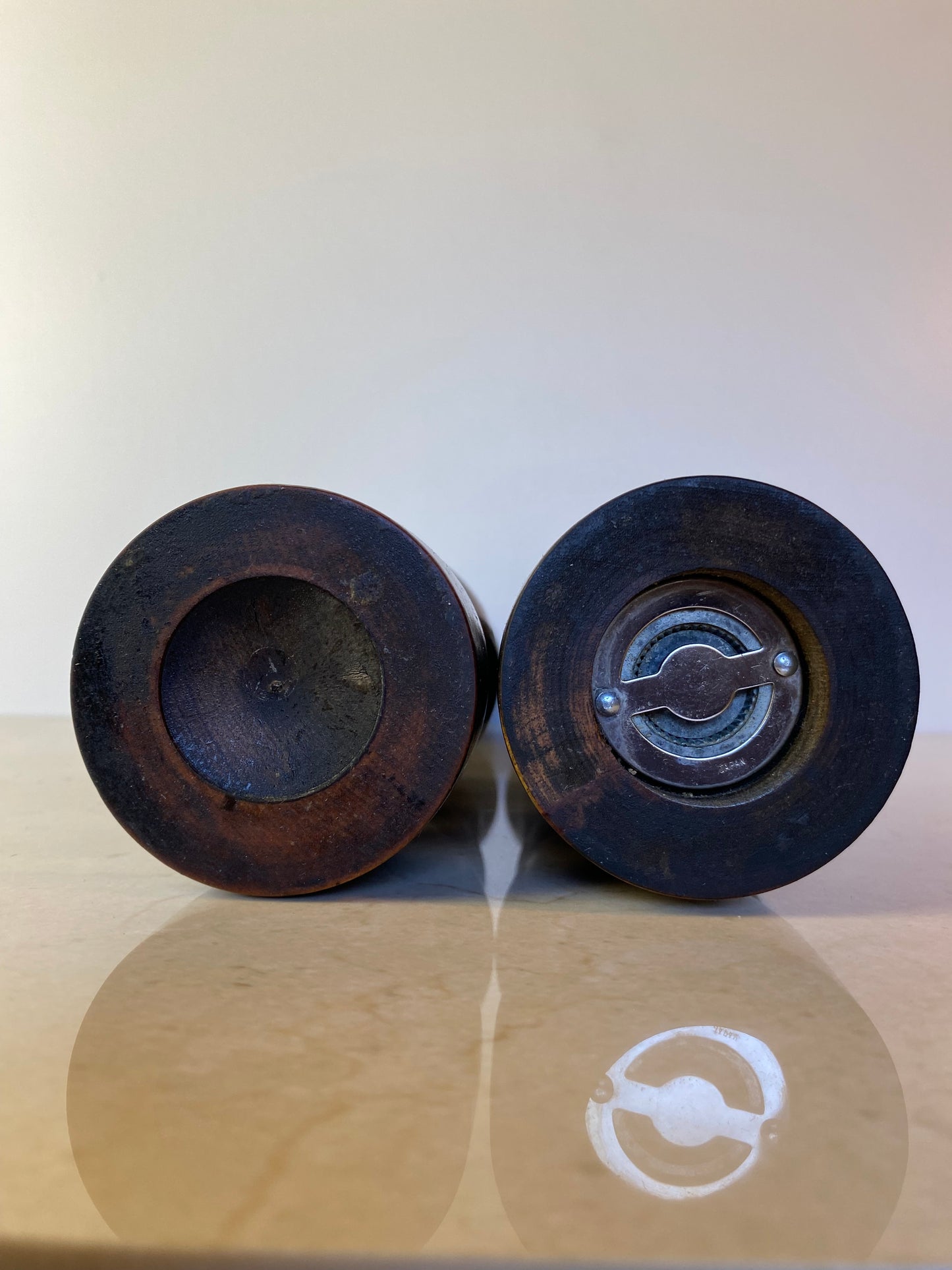 Vintage Made in Japan Dark Hardwood Salt & Pepper Mill Set, Turned Wood Grinder Pair