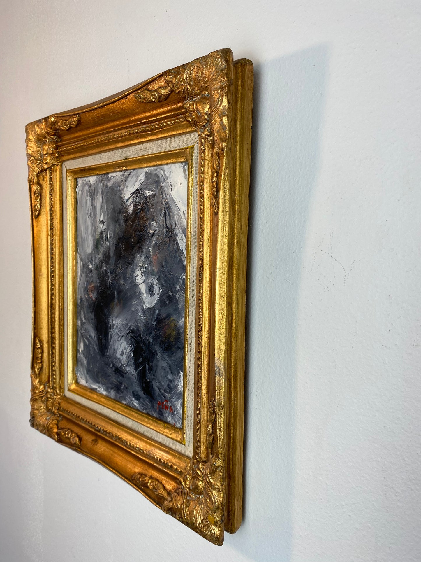 Original Abstract Expressionist Oil Painting in Ornate Vintage Gilded Frame