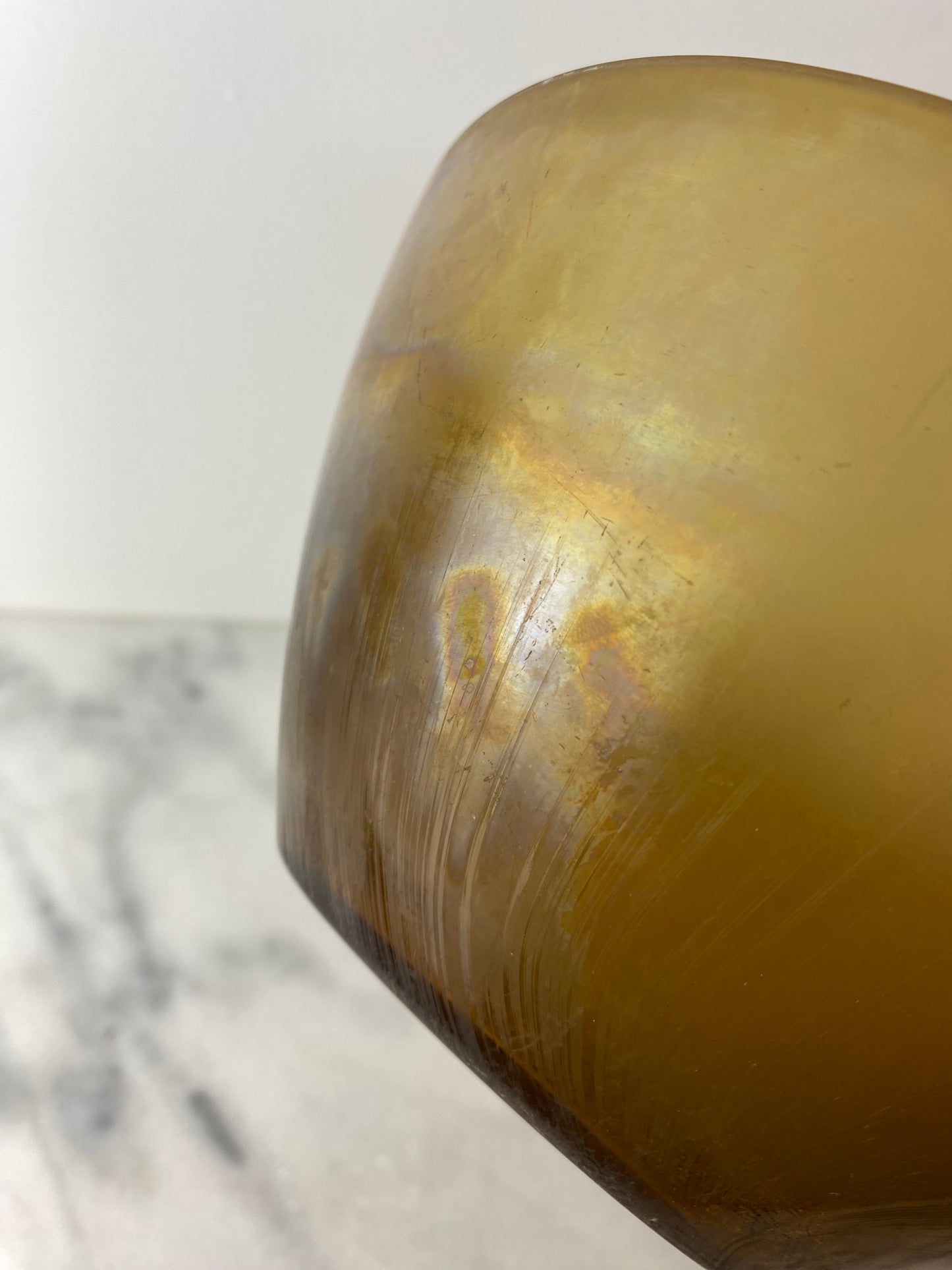 Vintage Arcopal France “Volcan” Frosted Amber Opaline Art Glass Bowl