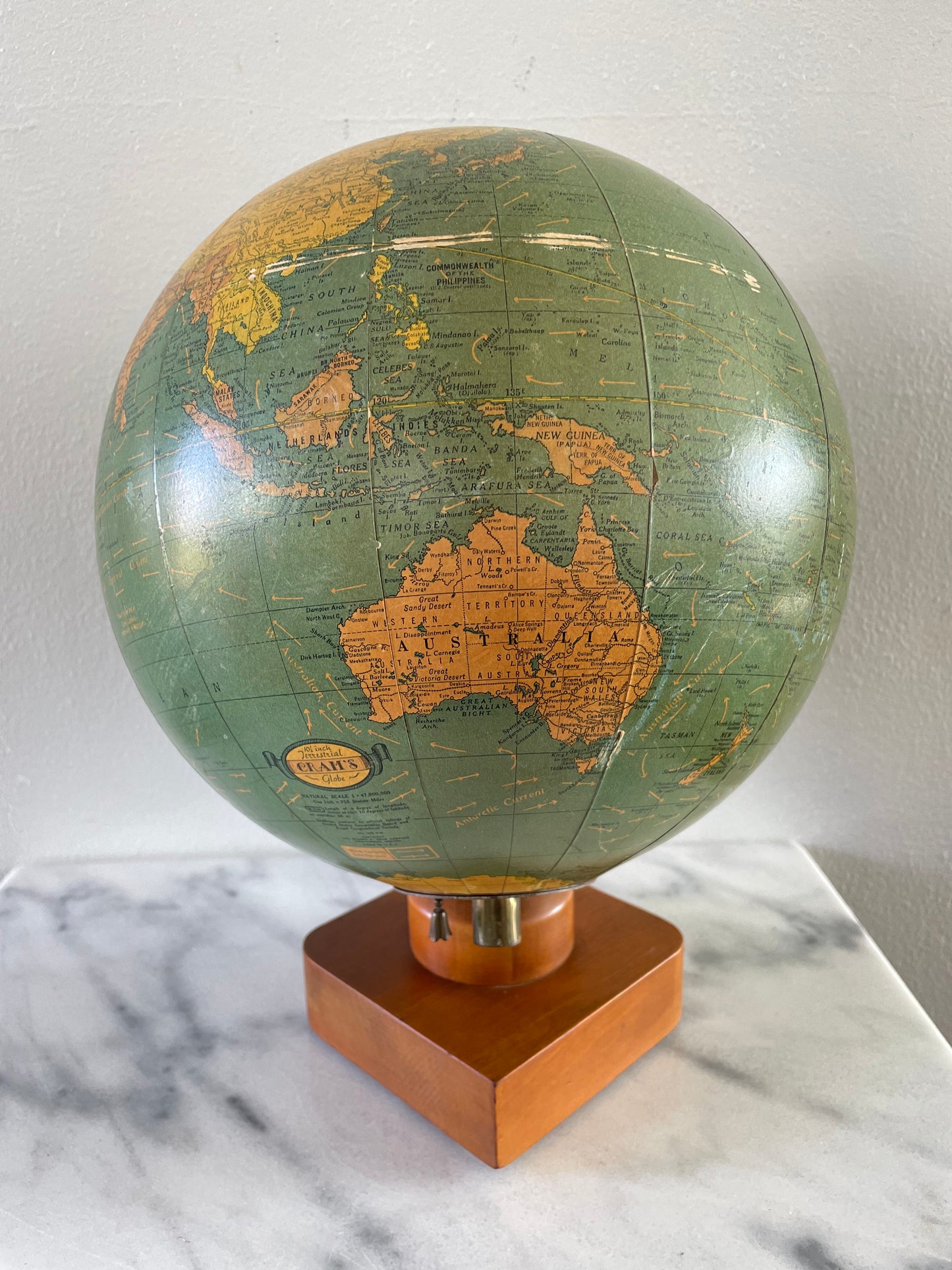 1941 George F Cram Terrestrial Glass Illuminated Globe