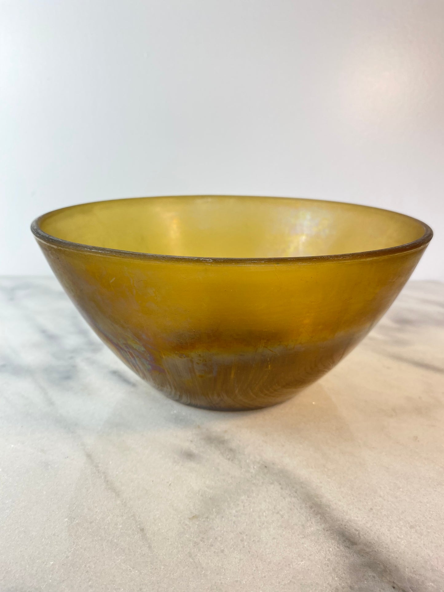 Vintage Arcopal France “Volcan” Frosted Amber Opaline Art Glass Bowl