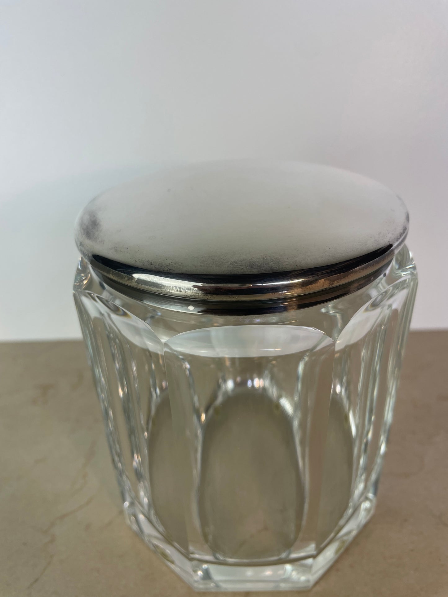 Vintage Plata Lappas Faceted Crystal Jar With Silverplate Lid, Argentina