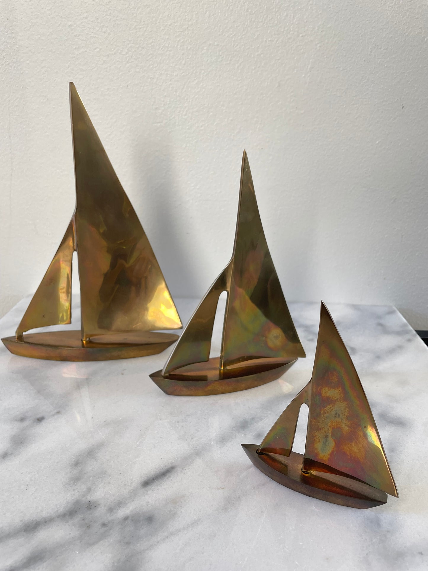 Vintage Collection of Brass Sailboat Figurines- Set of 3