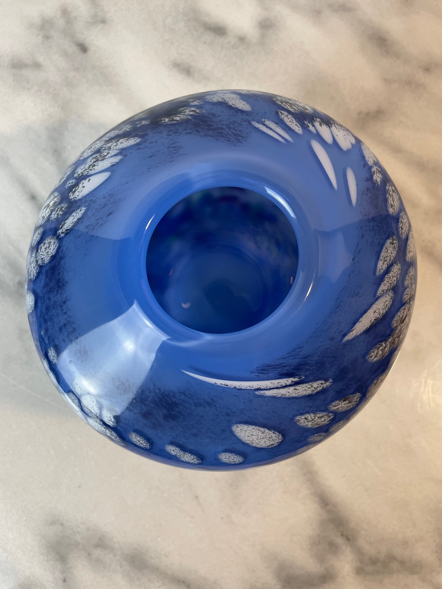 Signed James Kingwell Icefire Art Glass Vase in Blue Purple & White