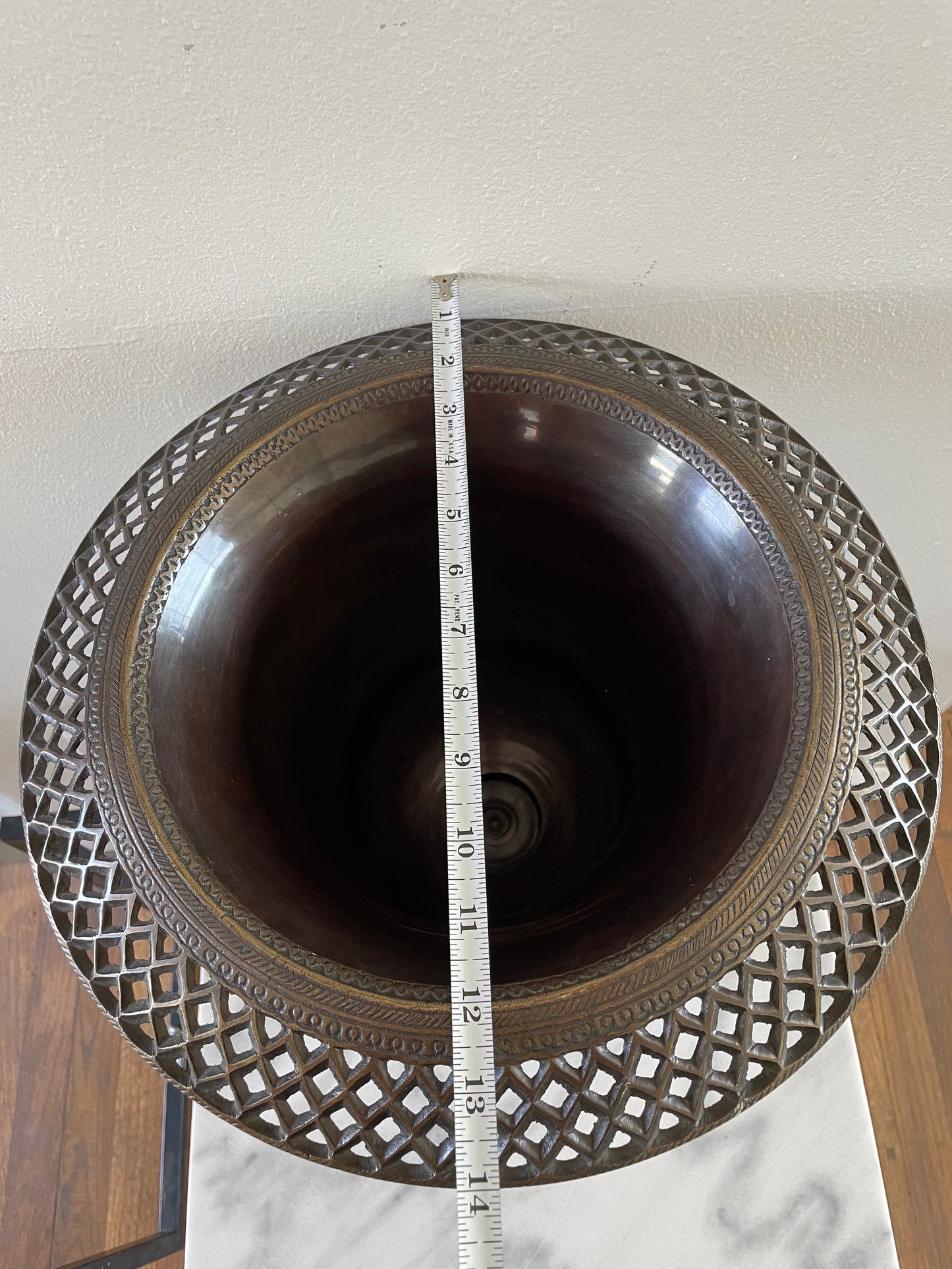 Large Late 20th Century Solid Brads Urn Vase With Pierced Detailing
