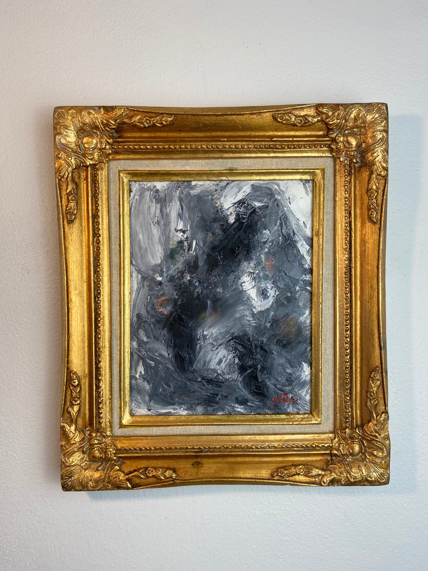 Original Abstract Expressionist Oil Painting in Ornate Vintage Gilded Frame