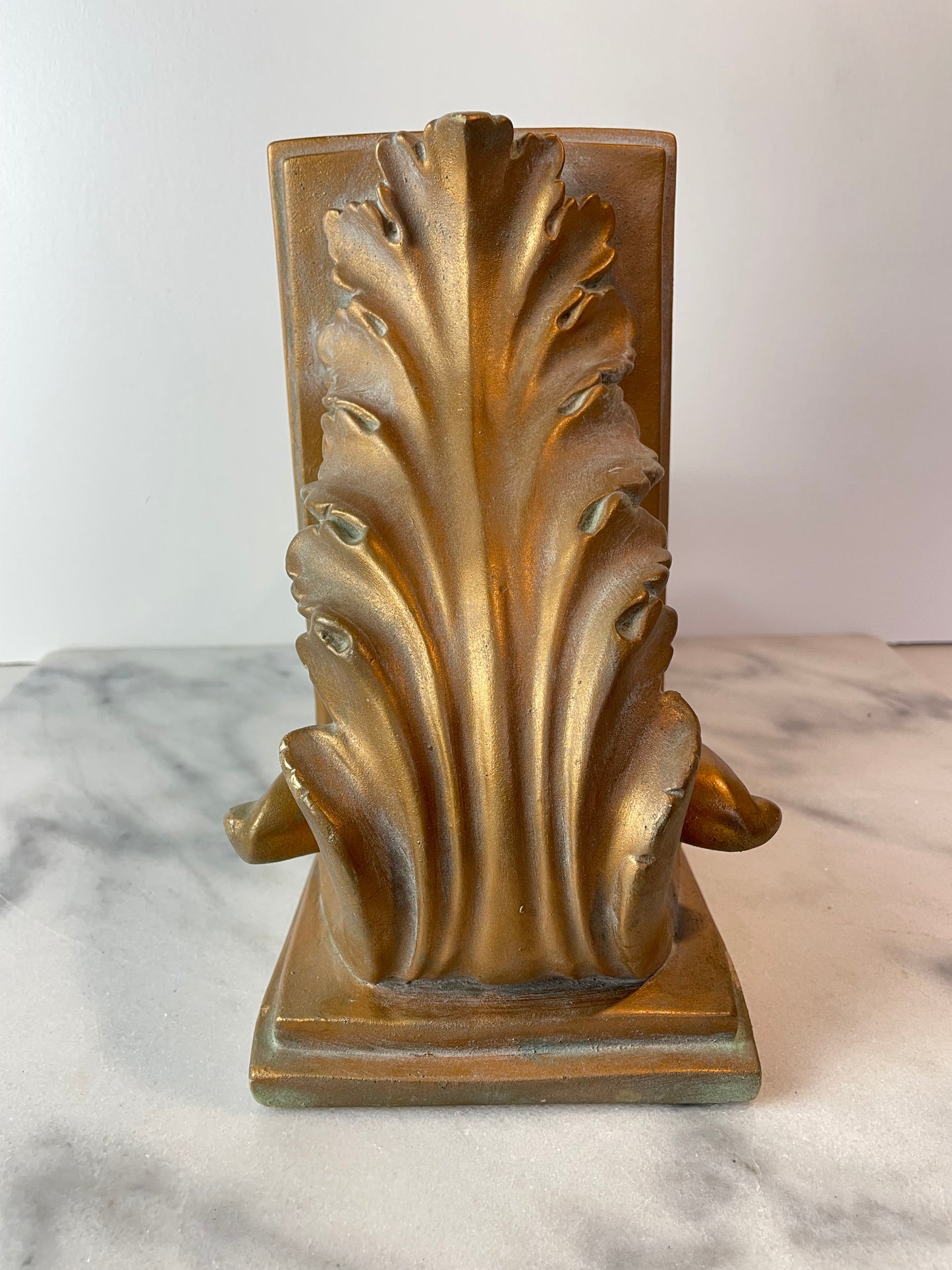 1991 Brushed Gold Plaster Acanthus Leaf Scroll Cornice Wall Sconces or Bookends