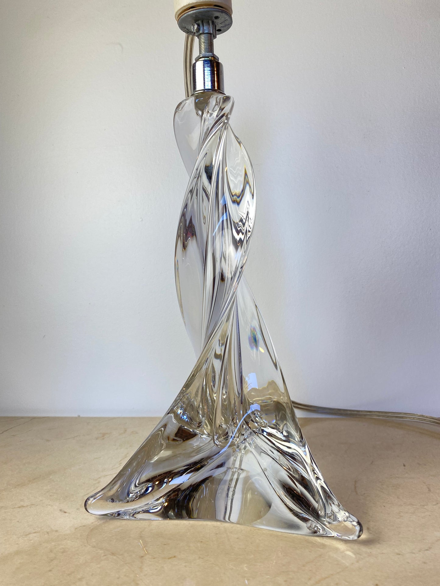 Maison Saint Louis France Twisted Crystal Table Lamp, Signed French Mid-Century Modern Lighting