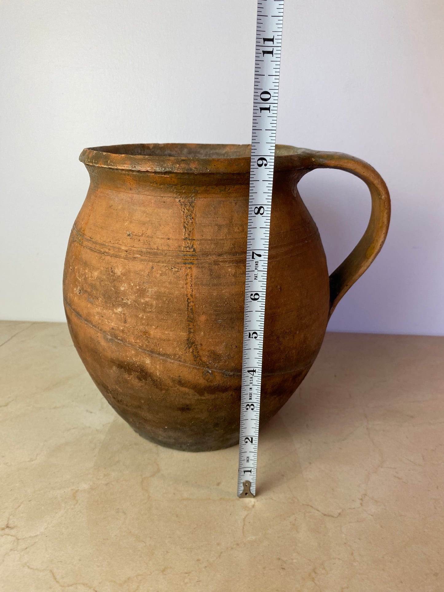 Antique Rustic Terracotta Water Jug, Mediterranean Style