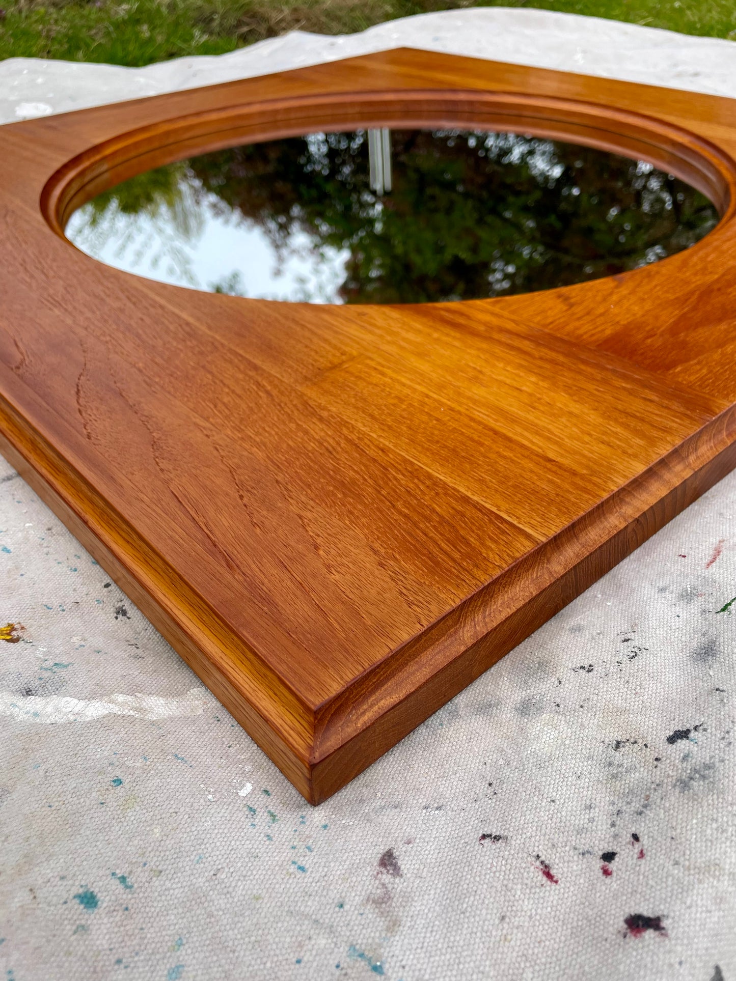 Danish Modern Teak Round Wall Mirror by Hadsten Træindustri — Scandinavian McM, 1970s