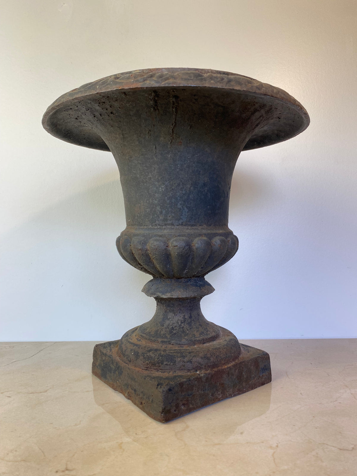 Antique Cast Iron Campana Garden Urn, Egg-and-Dart Rim