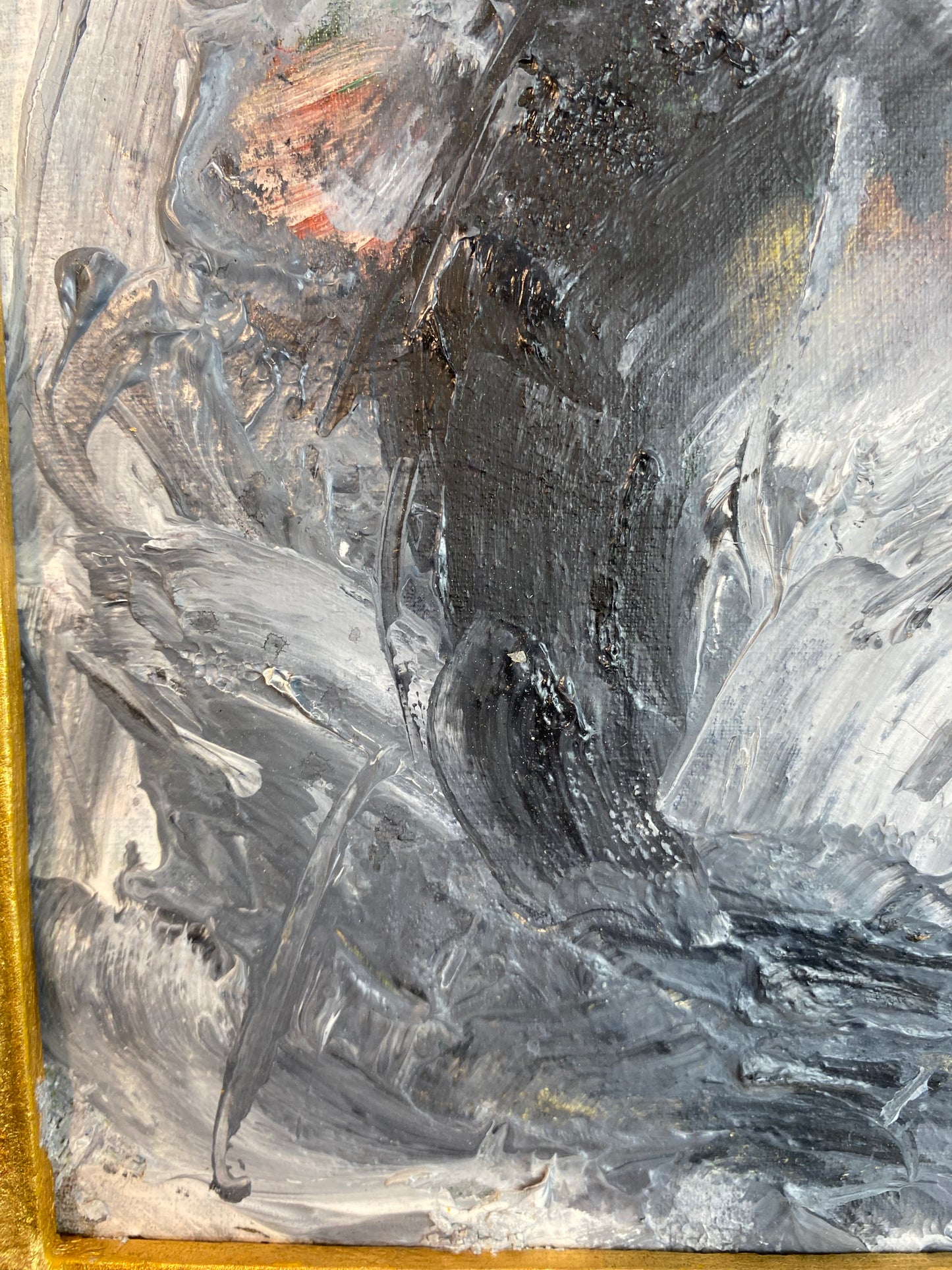 Original Abstract Expressionist Oil Painting in Ornate Vintage Gilded Frame