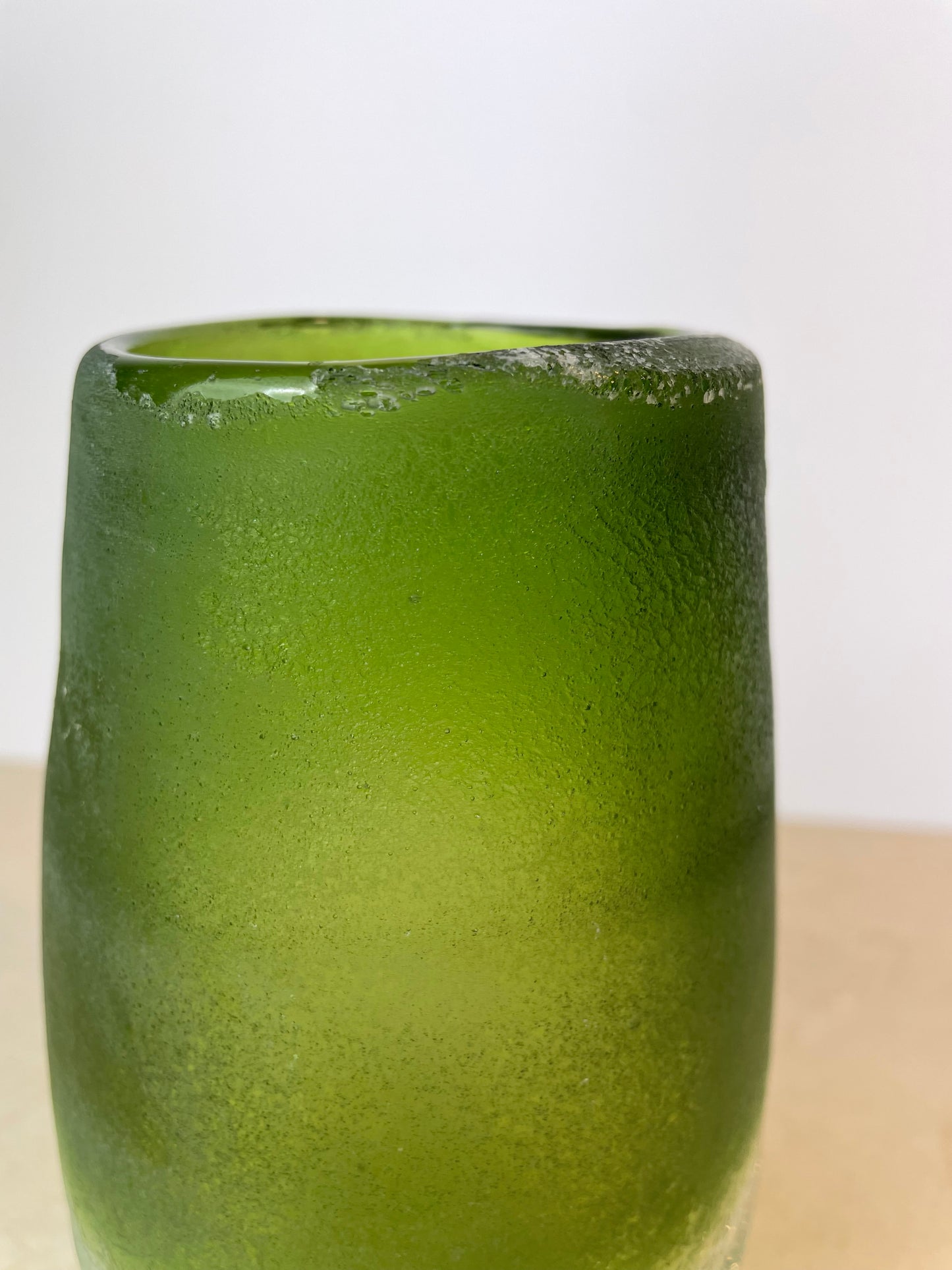 Handblown Green Ombre Frosted & Crackle Glass Vase