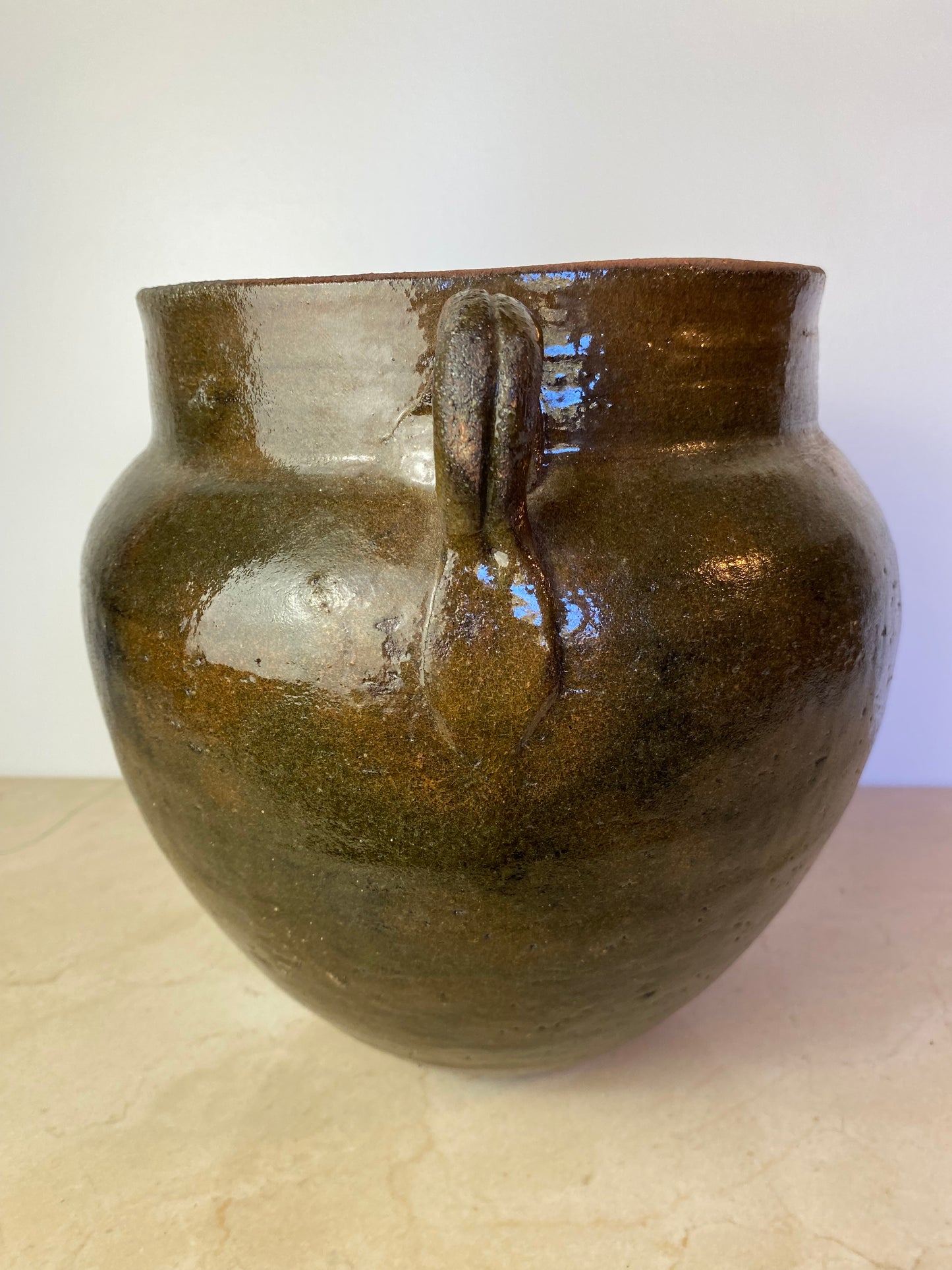 Antique French Glazed Terracotta Confit Pot, Southwest France