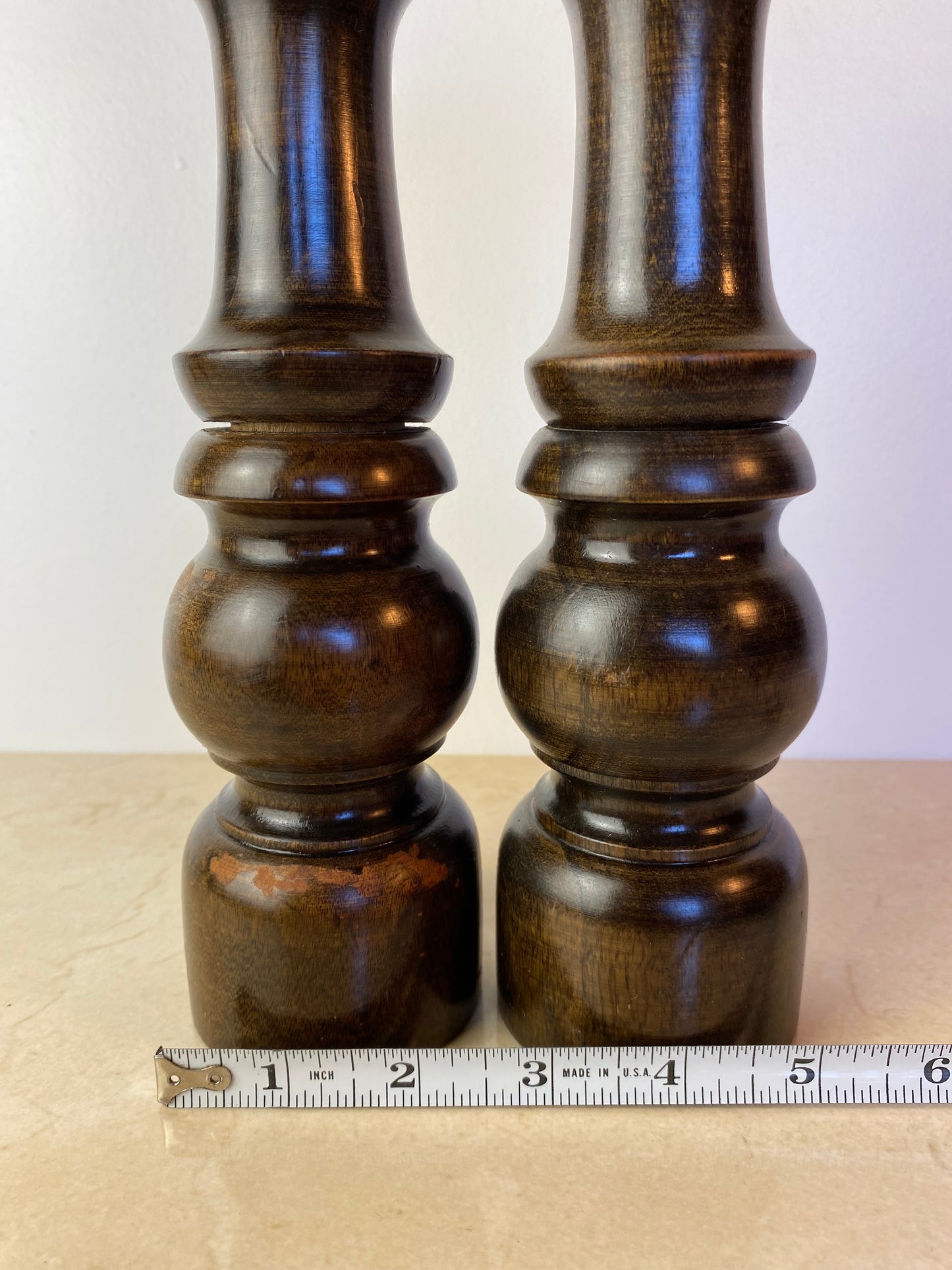 Vintage Made in Japan Dark Hardwood Salt & Pepper Mill Set, Turned Wood Grinder Pair