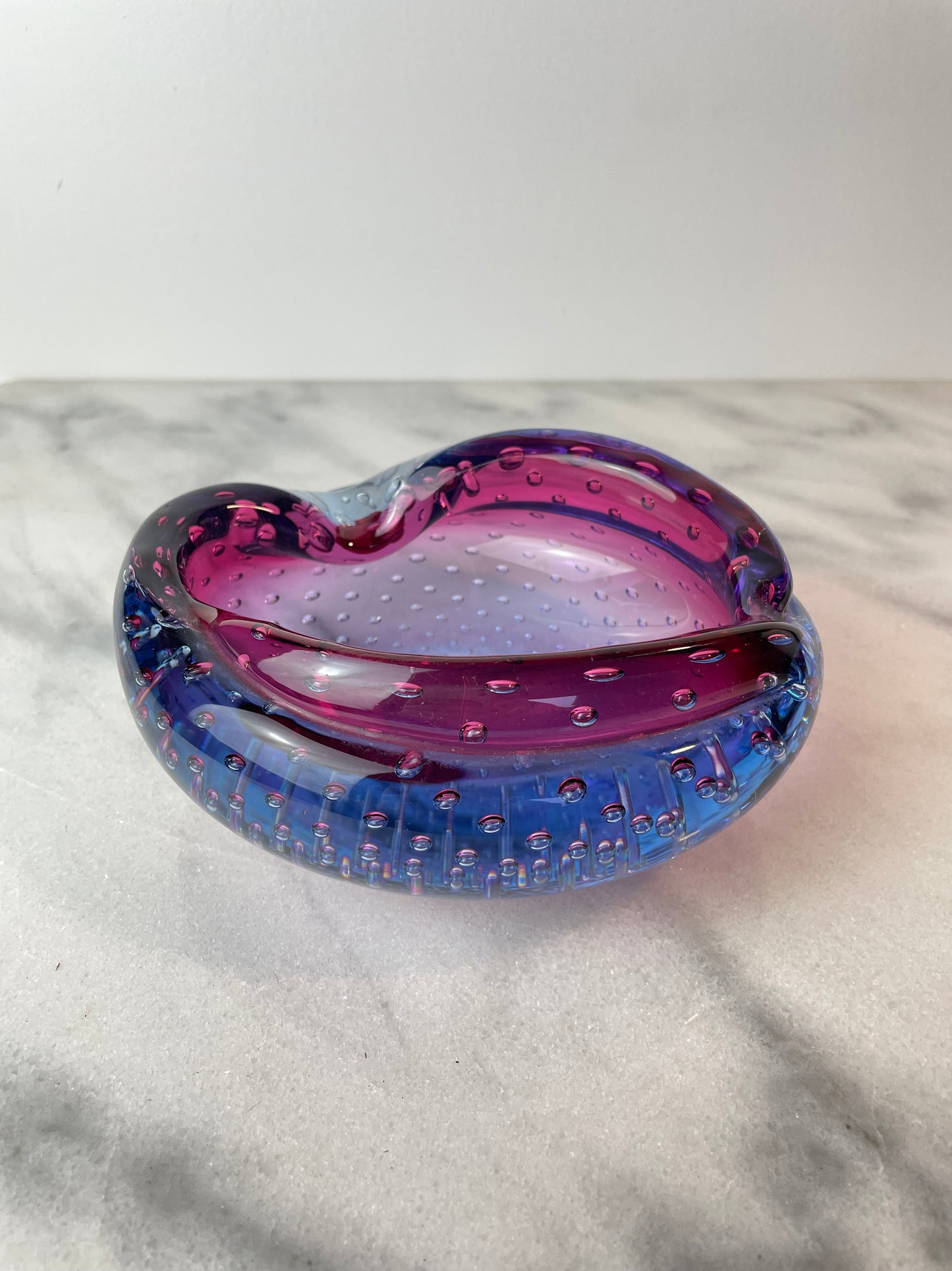 Vintage Murano “Bullicante” Controlled Bubble Art Glass Ashtray Attributed to Seguso, 1950s–1960s