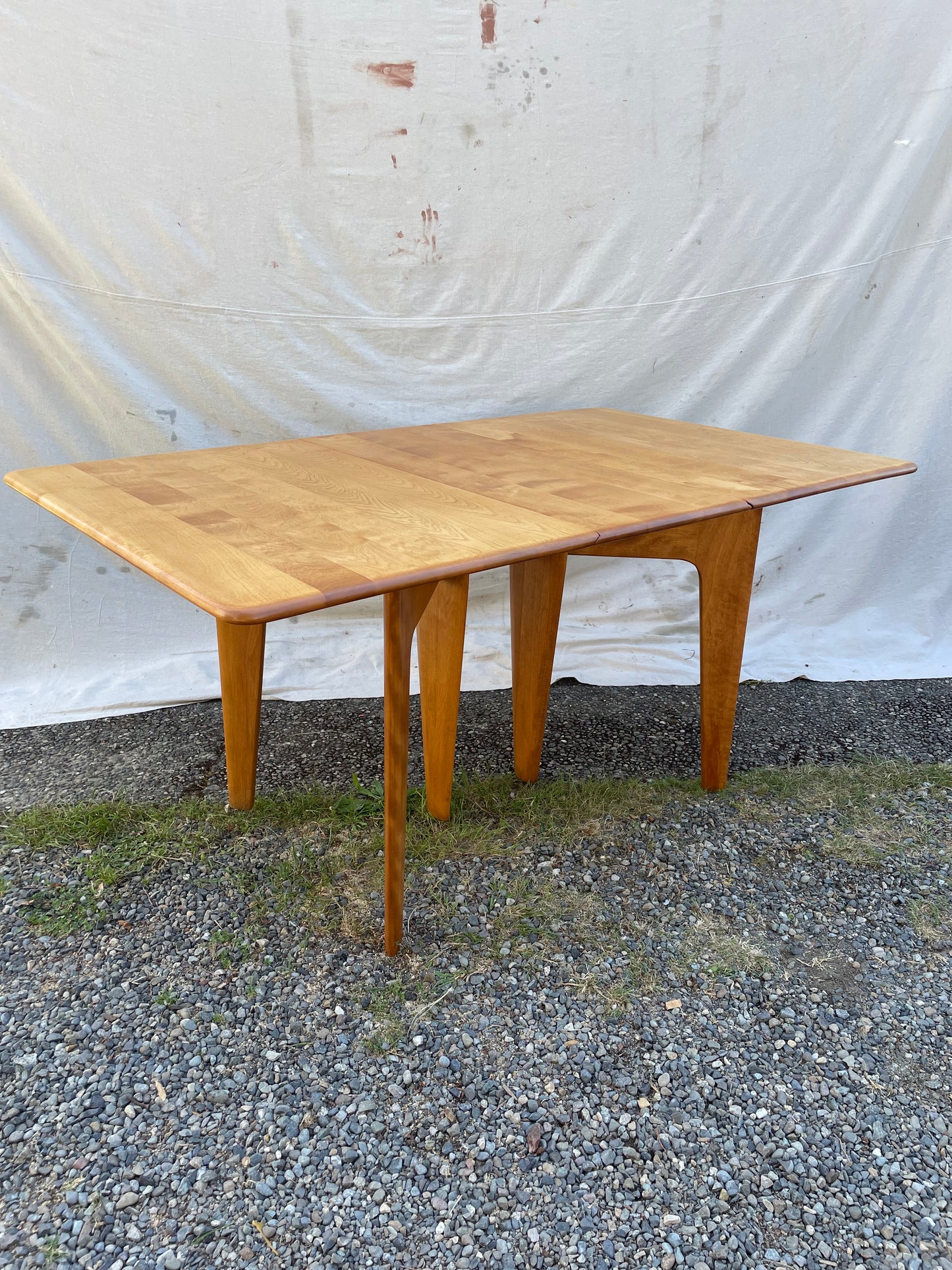 Mid 20th Century Attributed Heywood-Wakefield M166 Drop Leaf Dining Table — Mid-Century Modern Solid Maple, Sculpted Legs
