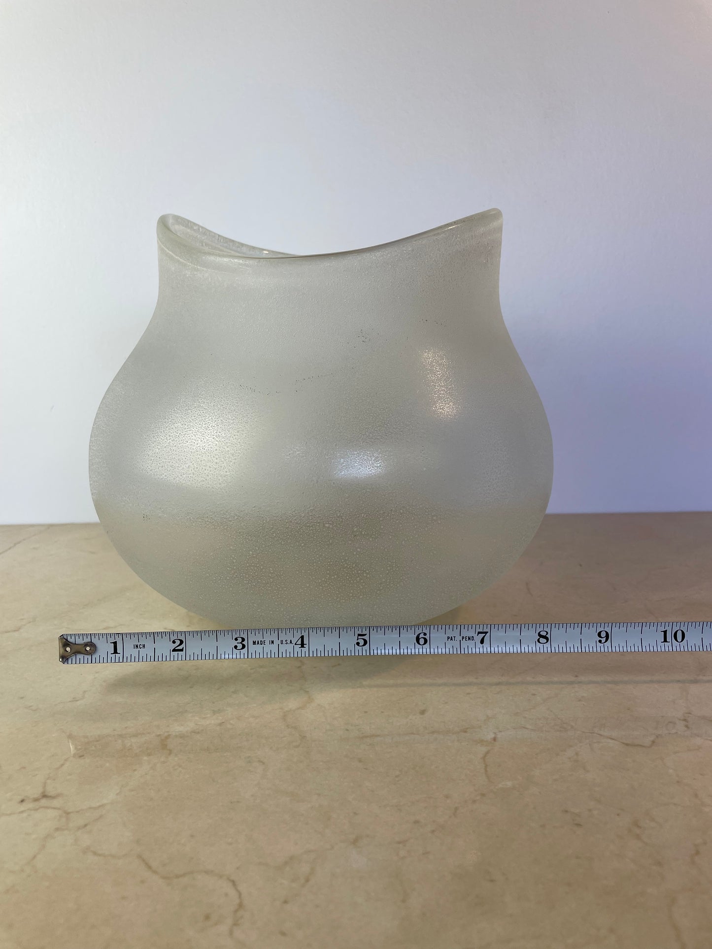 Vintage Murano-Style Scavo Crystaline Finish Glass Vase, Organic Freeform