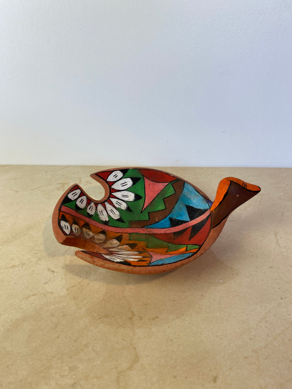 Vintage Tesuque Pueblo Native American Polychrome Bird Effigy Bowl
