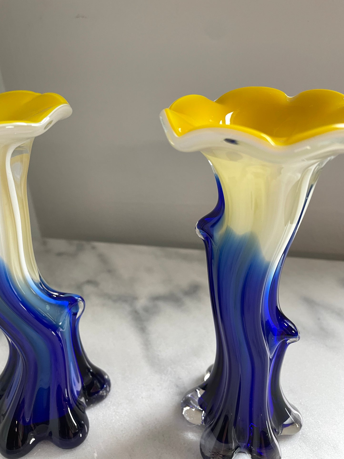 1970s Vintage Murano Attributed Jack in the Pulpit Art Glass Vases- Set of 2