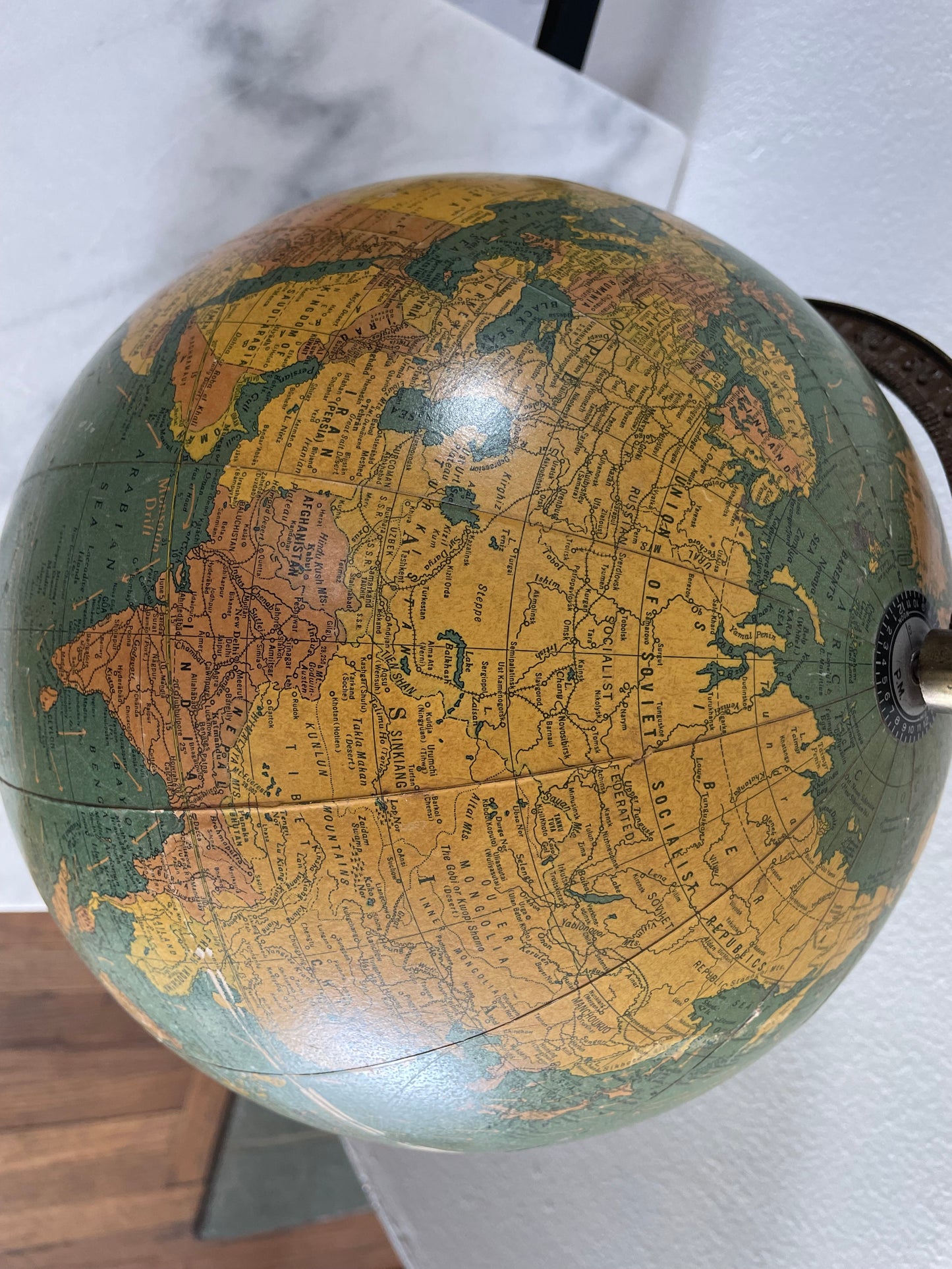 1941 George F Cram Terrestrial Glass Illuminated Globe