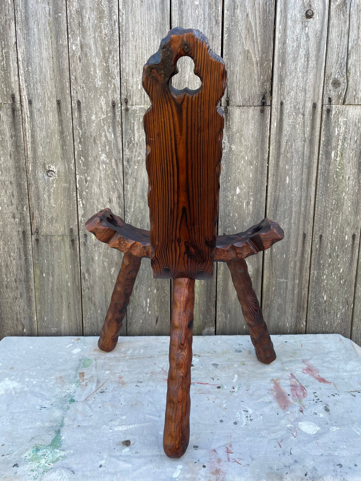 Mid 20th Century Spanish Sculptural Carved Wood Tripod Birthing Chair